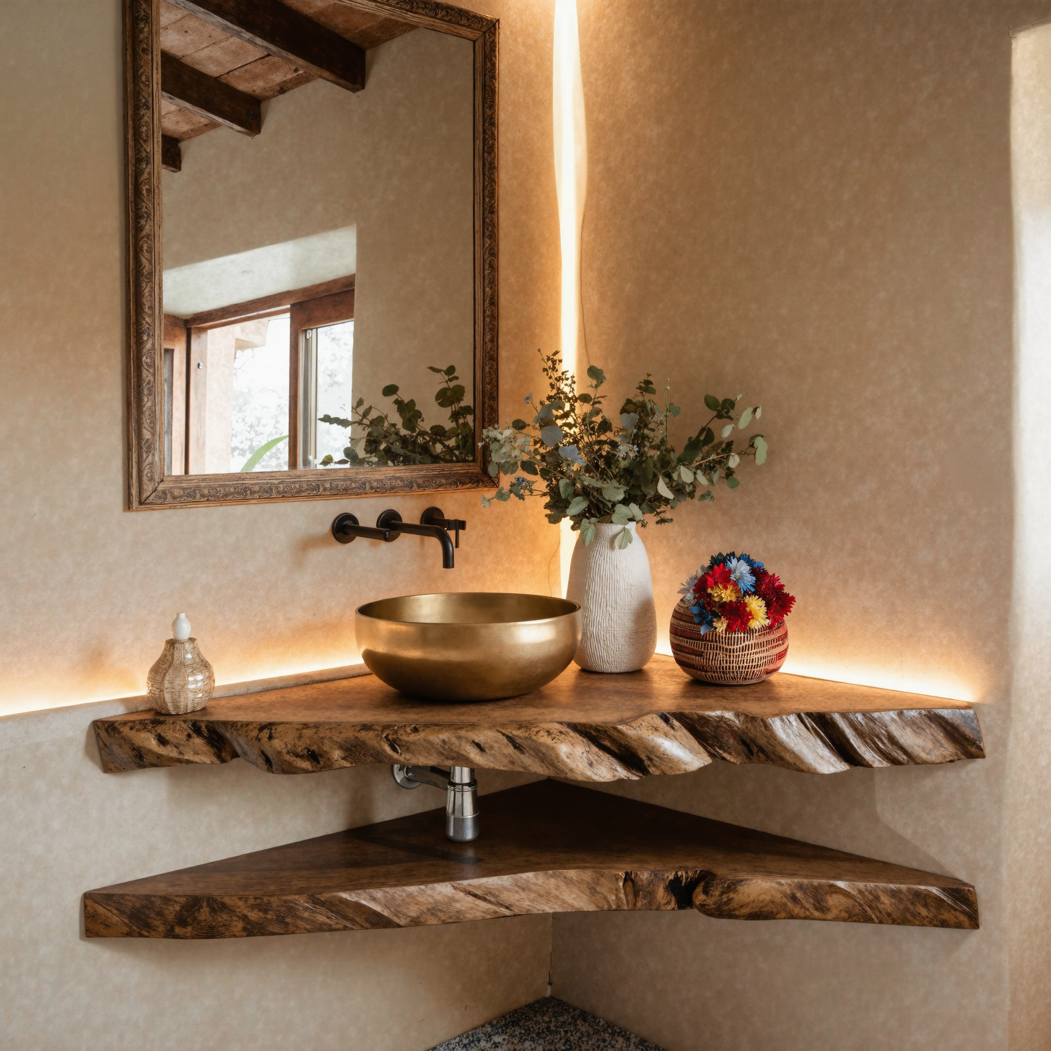 Handcrafted Bathroom Corner Vanity Shelf SILDTBRV065