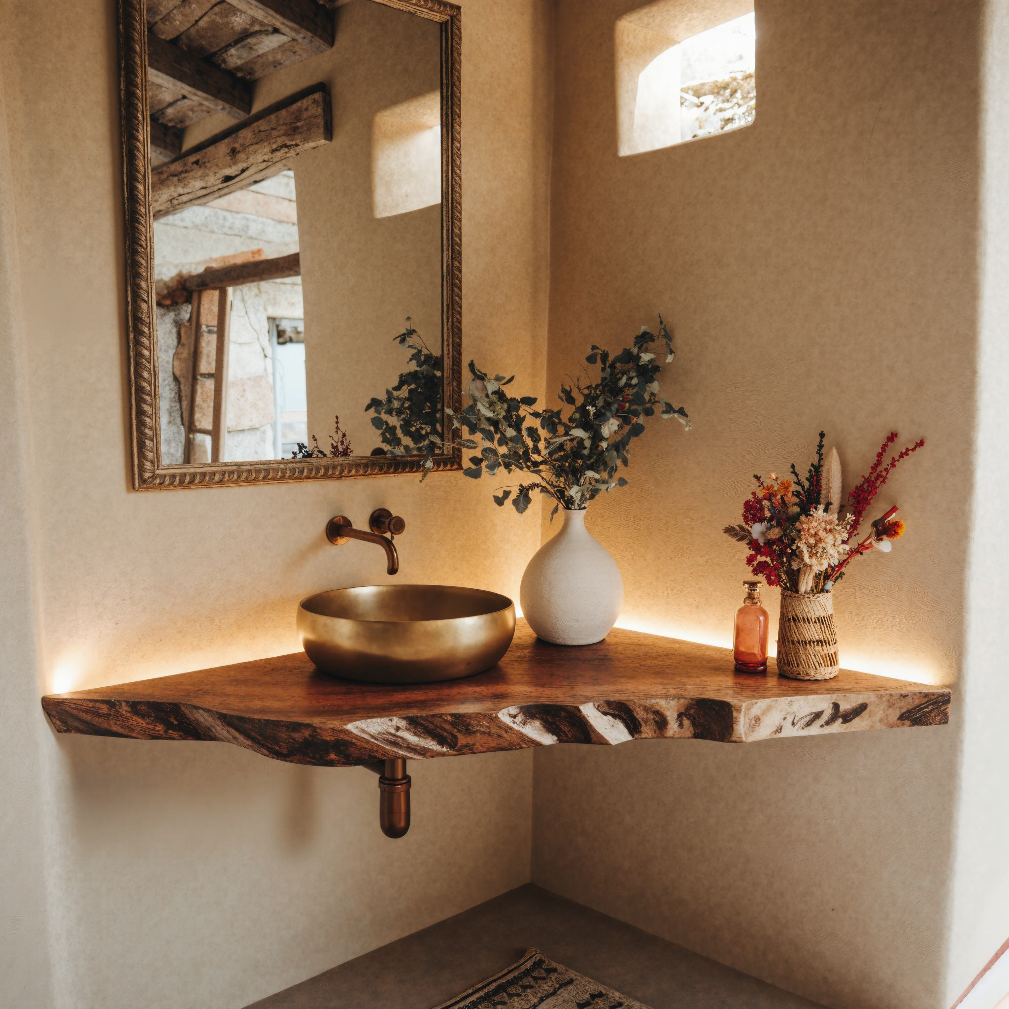 Handcrafted Corner Bathroom Wooden Shelf SILDTBRV070