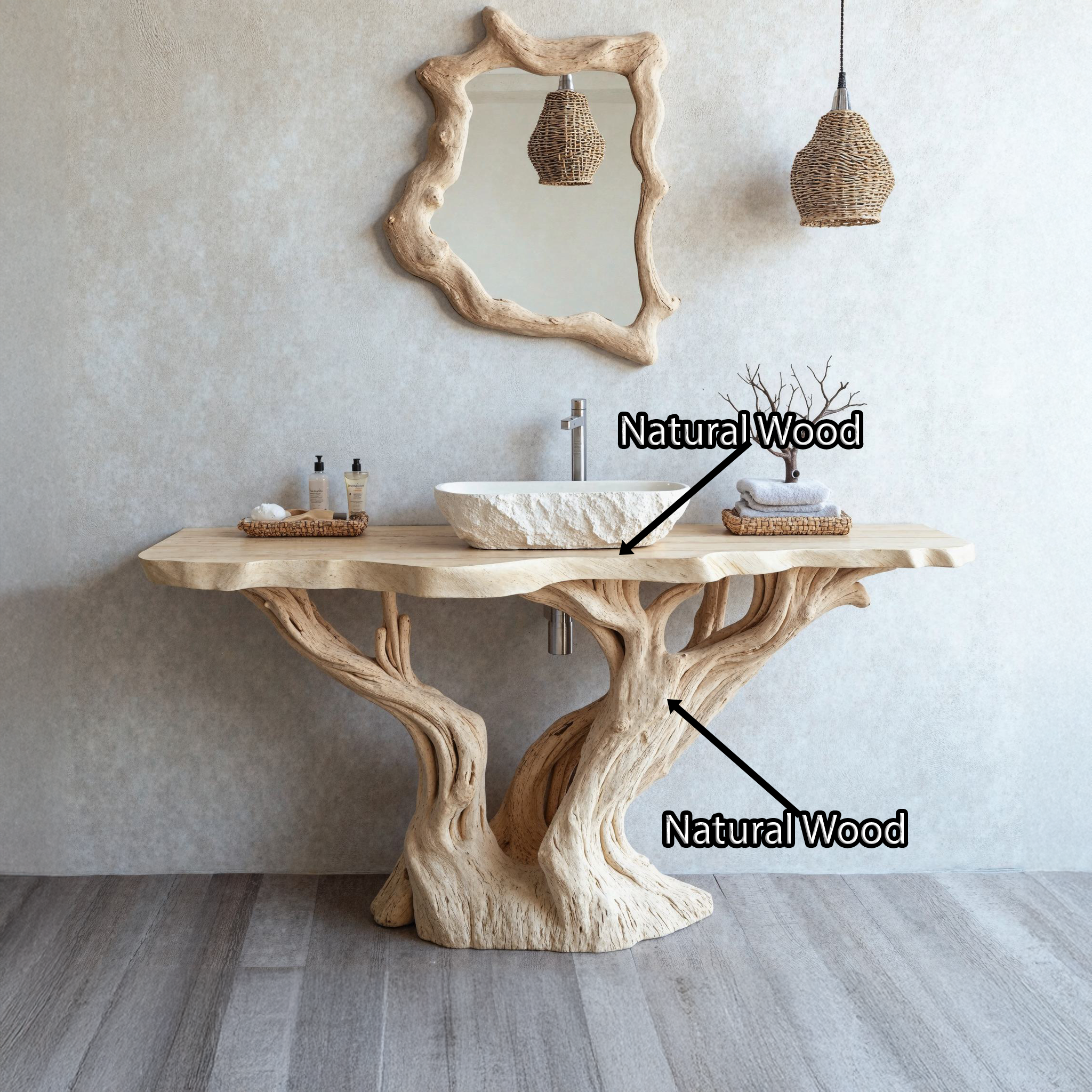 Handcrafted Solid Wood Bathroom Vanity With Natural Finish SILDTBRV102