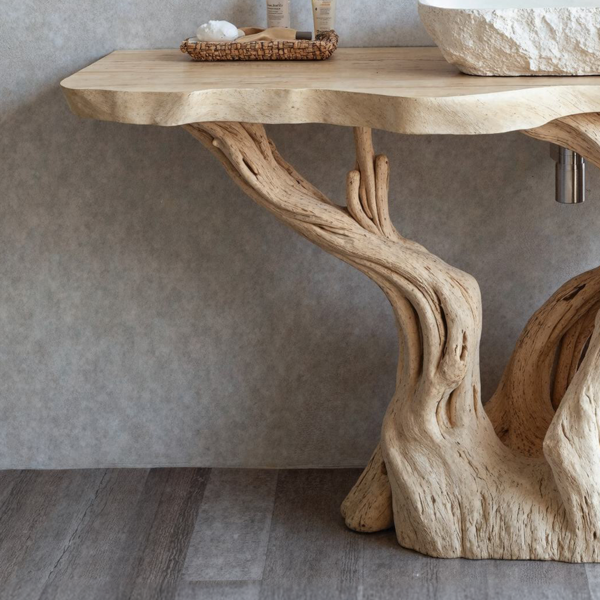 Handcrafted Solid Wood Bathroom Vanity With Natural Finish SILDTBRV102