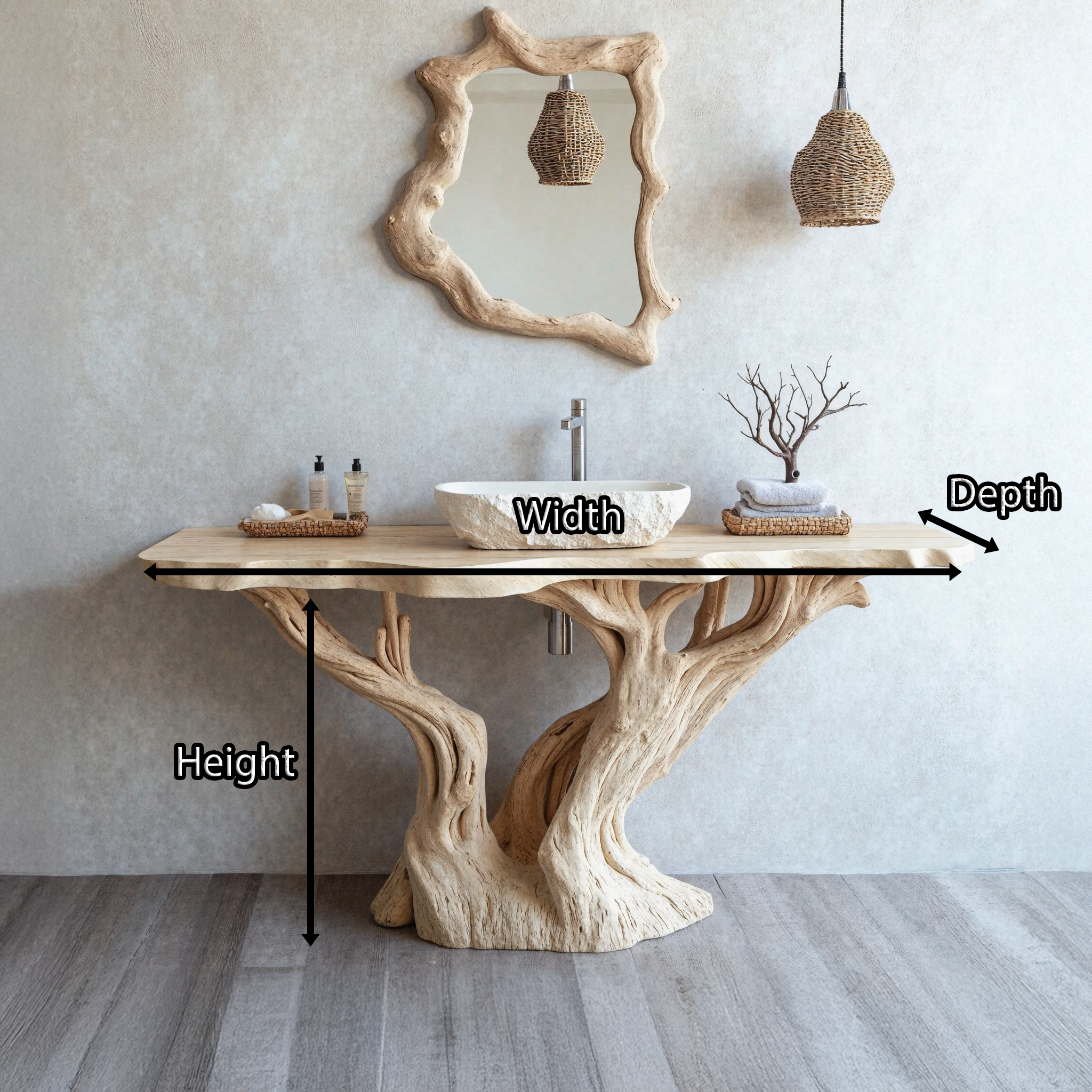 Handcrafted Solid Wood Bathroom Vanity With Natural Finish SILDTBRV102