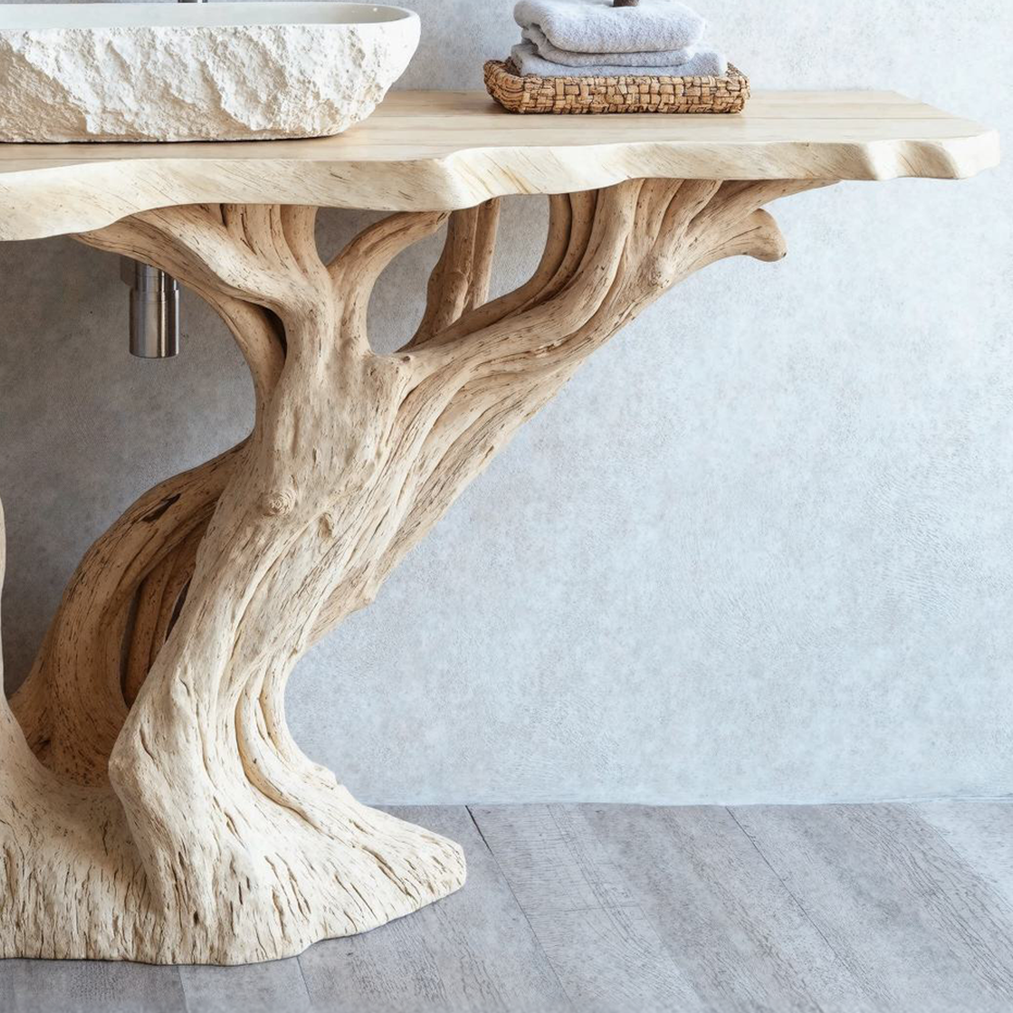 Handcrafted Solid Wood Bathroom Vanity With Natural Finish SILDTBRV102