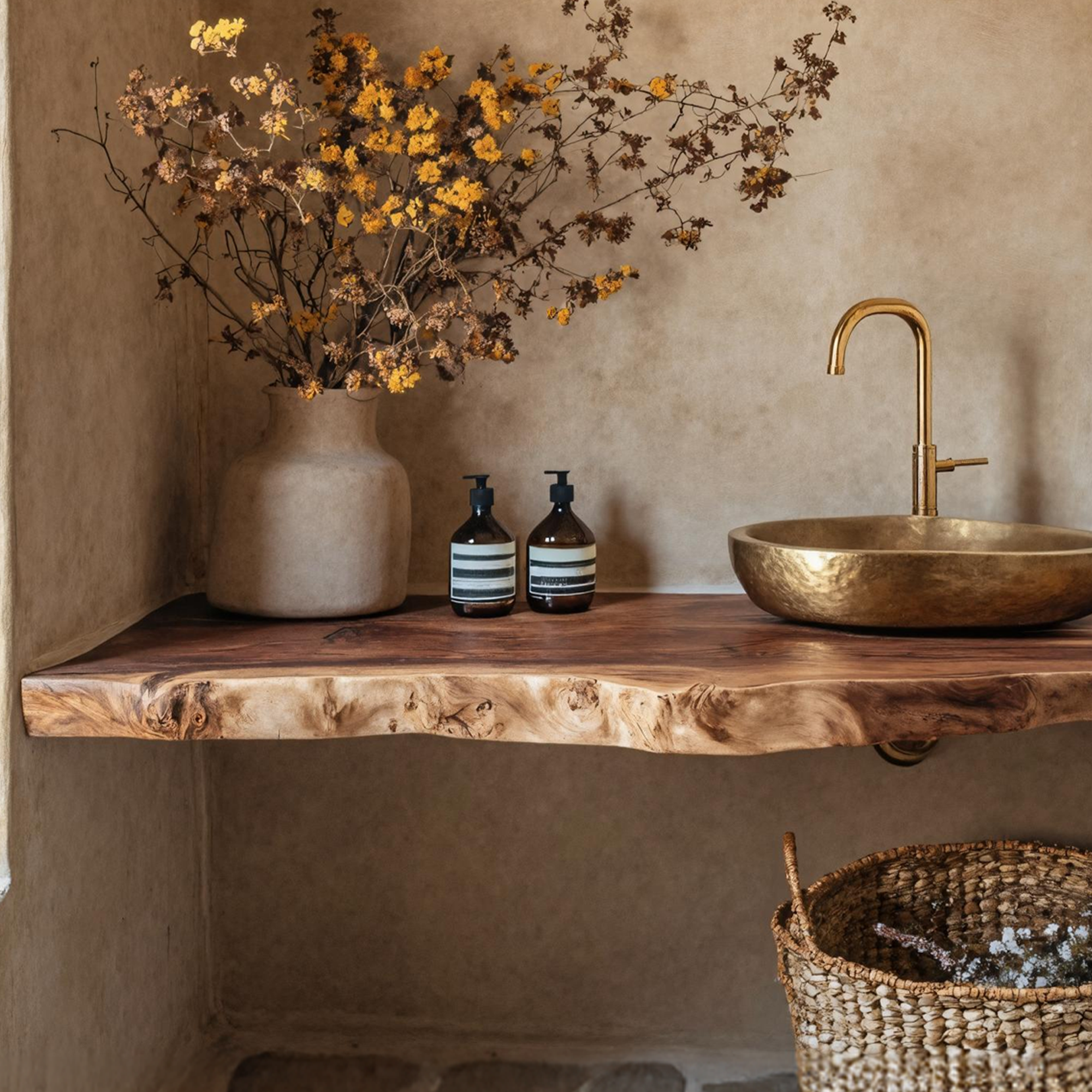 Handcrafted Vanity With Live Edge Look For Bathroom SILDTTRBAS011