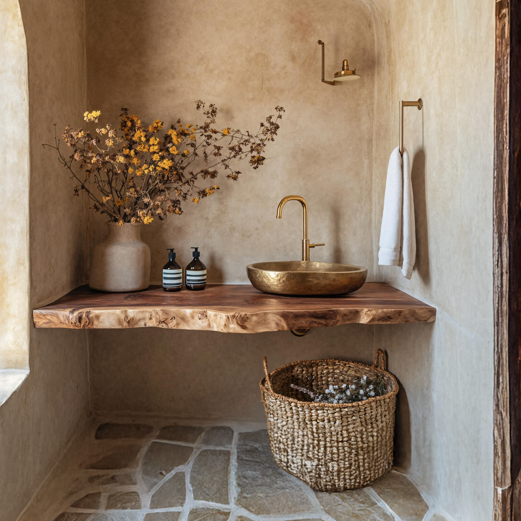 Handcrafted Vanity With Live Edge Look For Bathroom SILDTTRBAS011