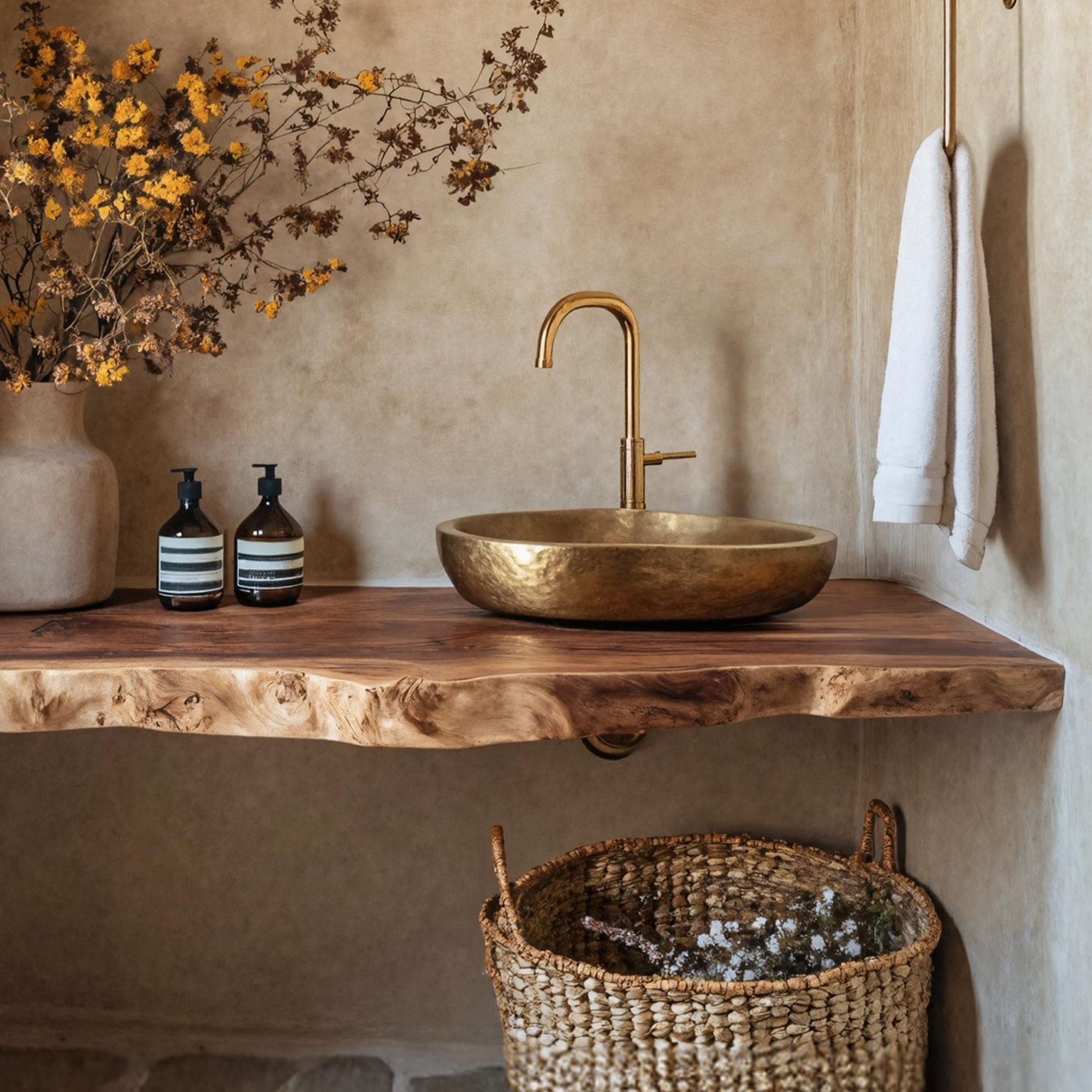 Handcrafted Vanity With Live Edge Look For Bathroom SILDTTRBAS011