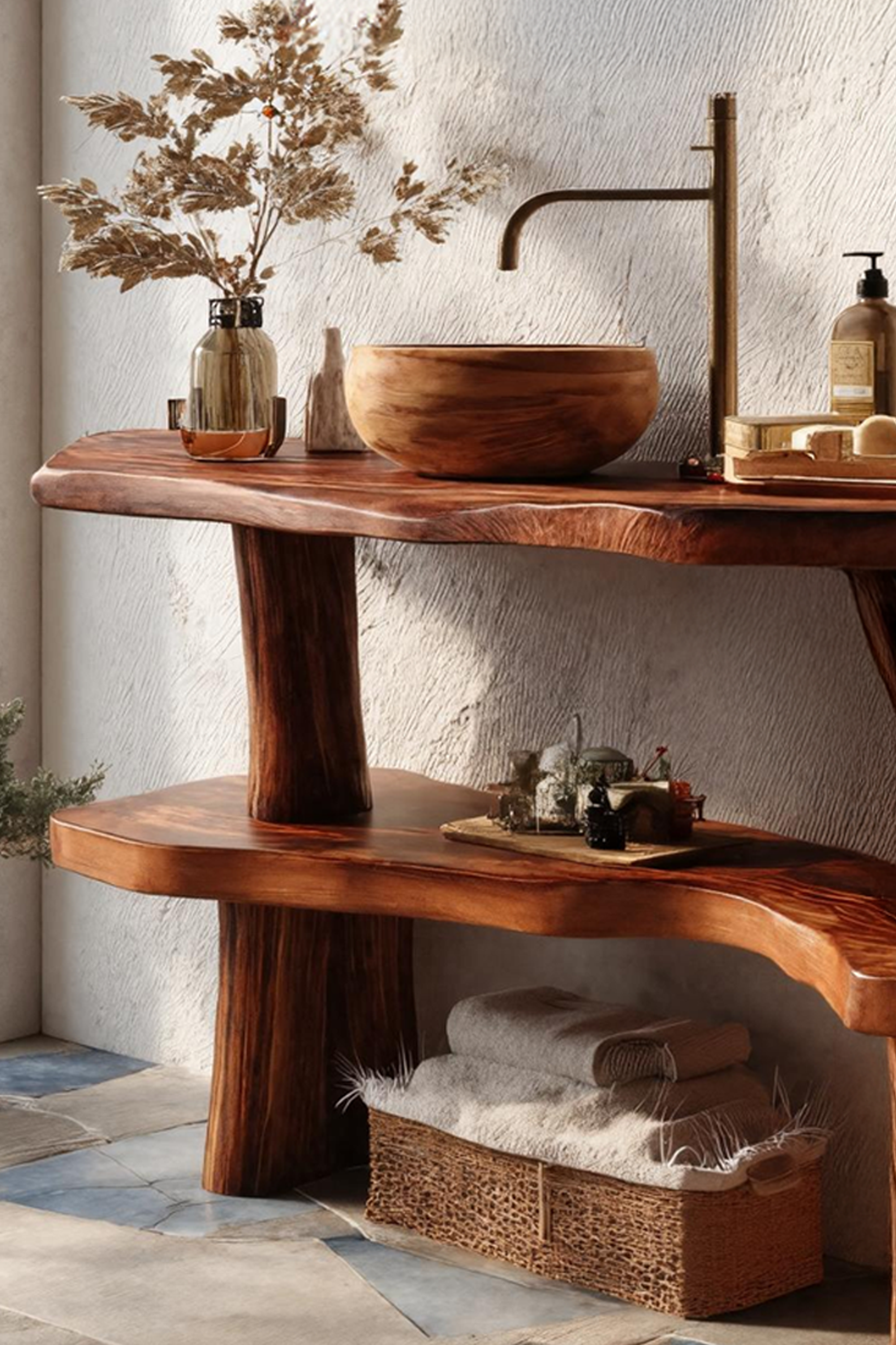 Handcrafted Wooden Live Edge Bathroom Vanity For Bathroom Interior SILDTTRBRV096