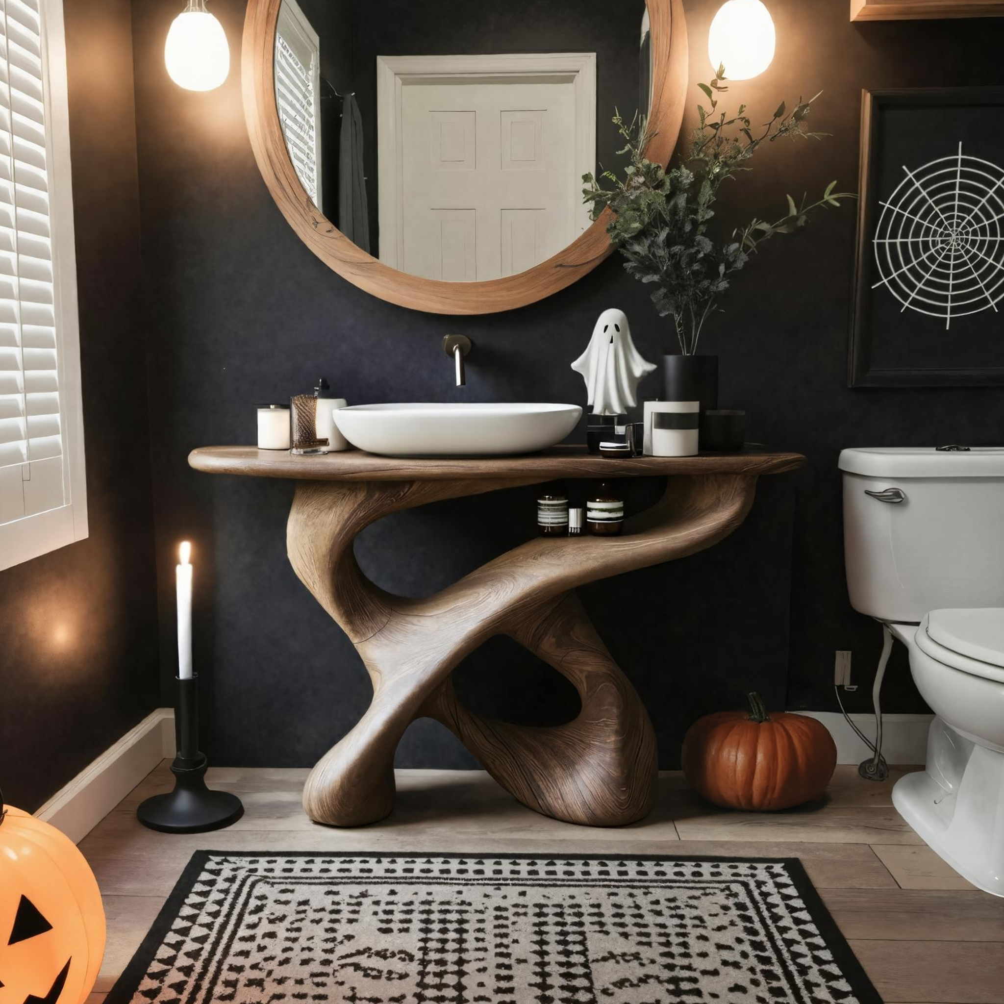 Handcrafted Wooden Live Edge Vanity For Bathroom Halloween Decor SILDTTNHBV001