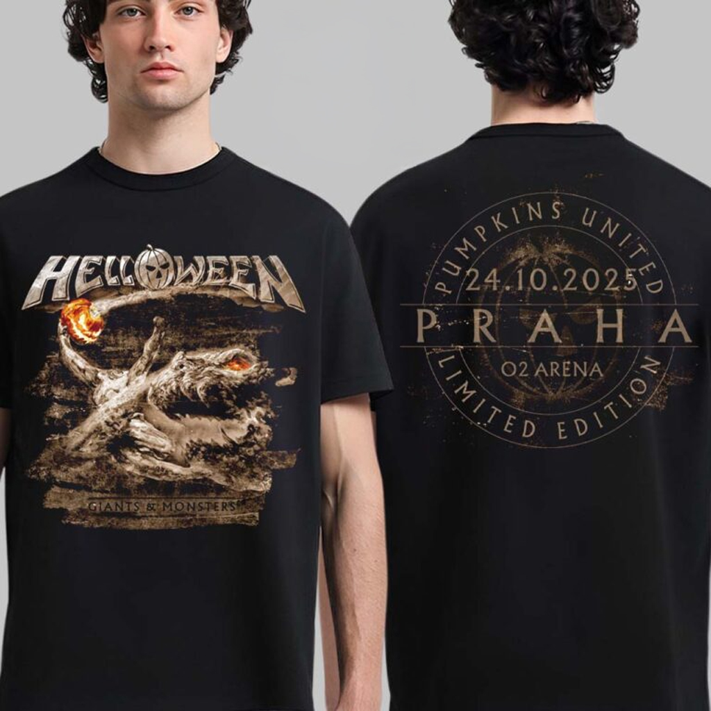 Helloween Giants And Monsters Tour 2025 Vintage Orange Pumpkin Praha At O2 Arena On November 24 2025 T-Shirt