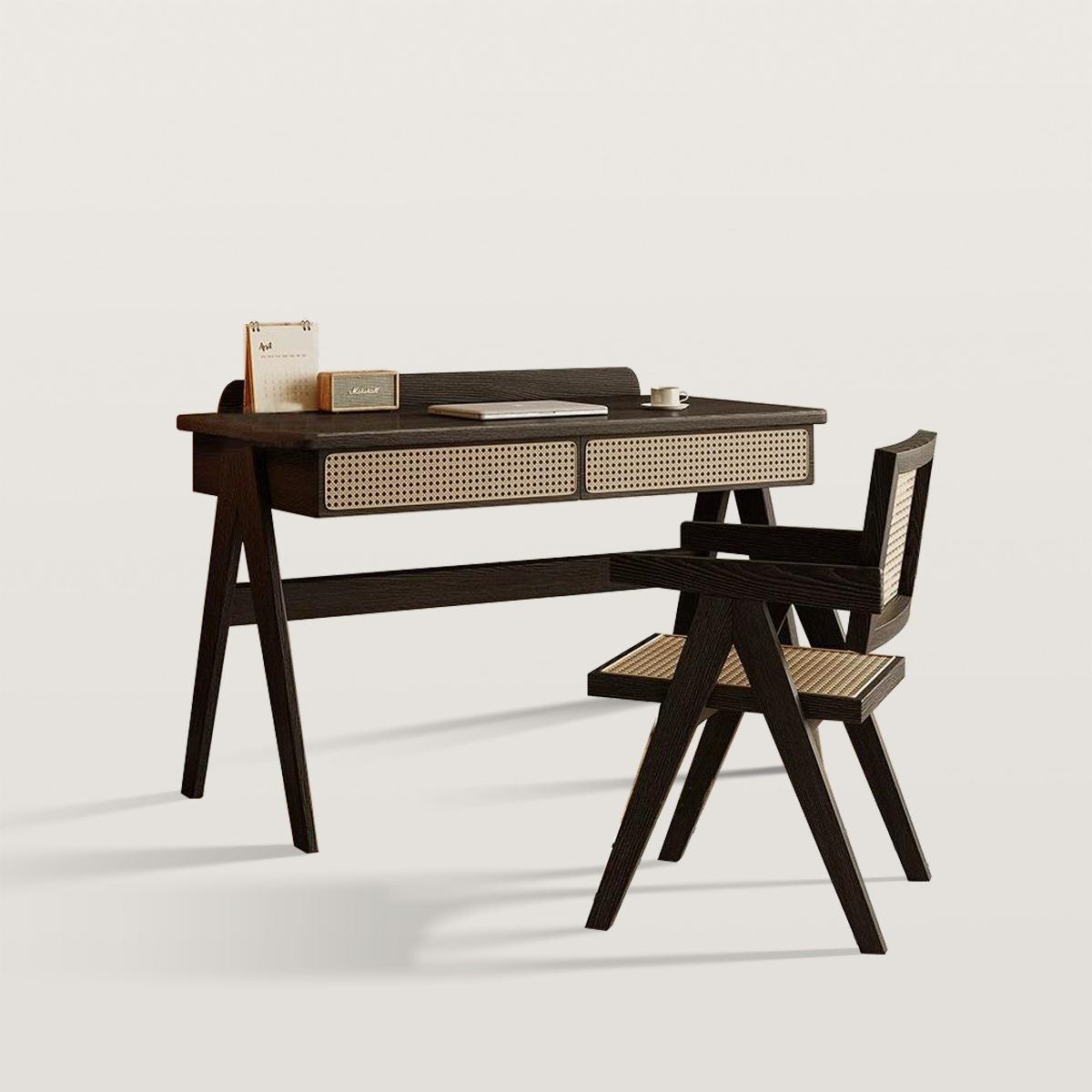 Home Office Rattan Computer Desk Retro Makeup Vanity