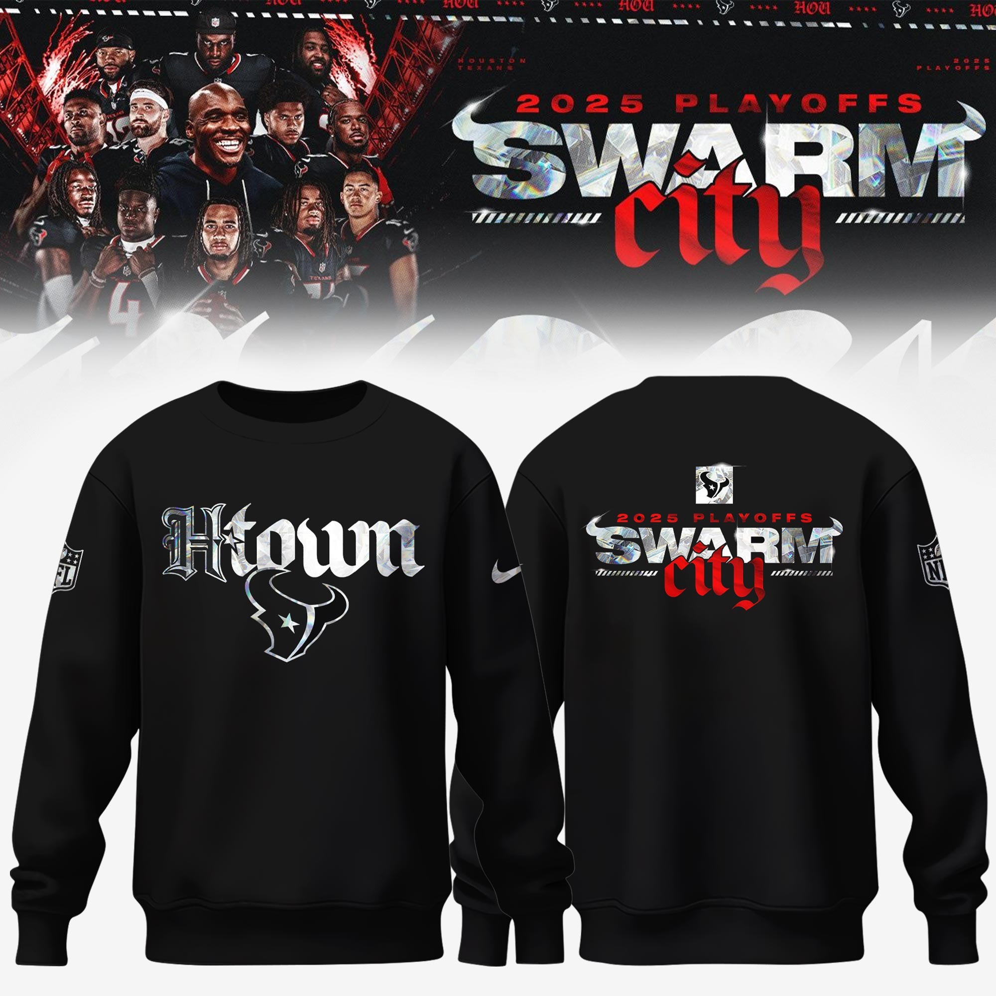 Houston Texans 2025 Nfl Playoffs Swarm City Black Sweatshirt Gift For Friends