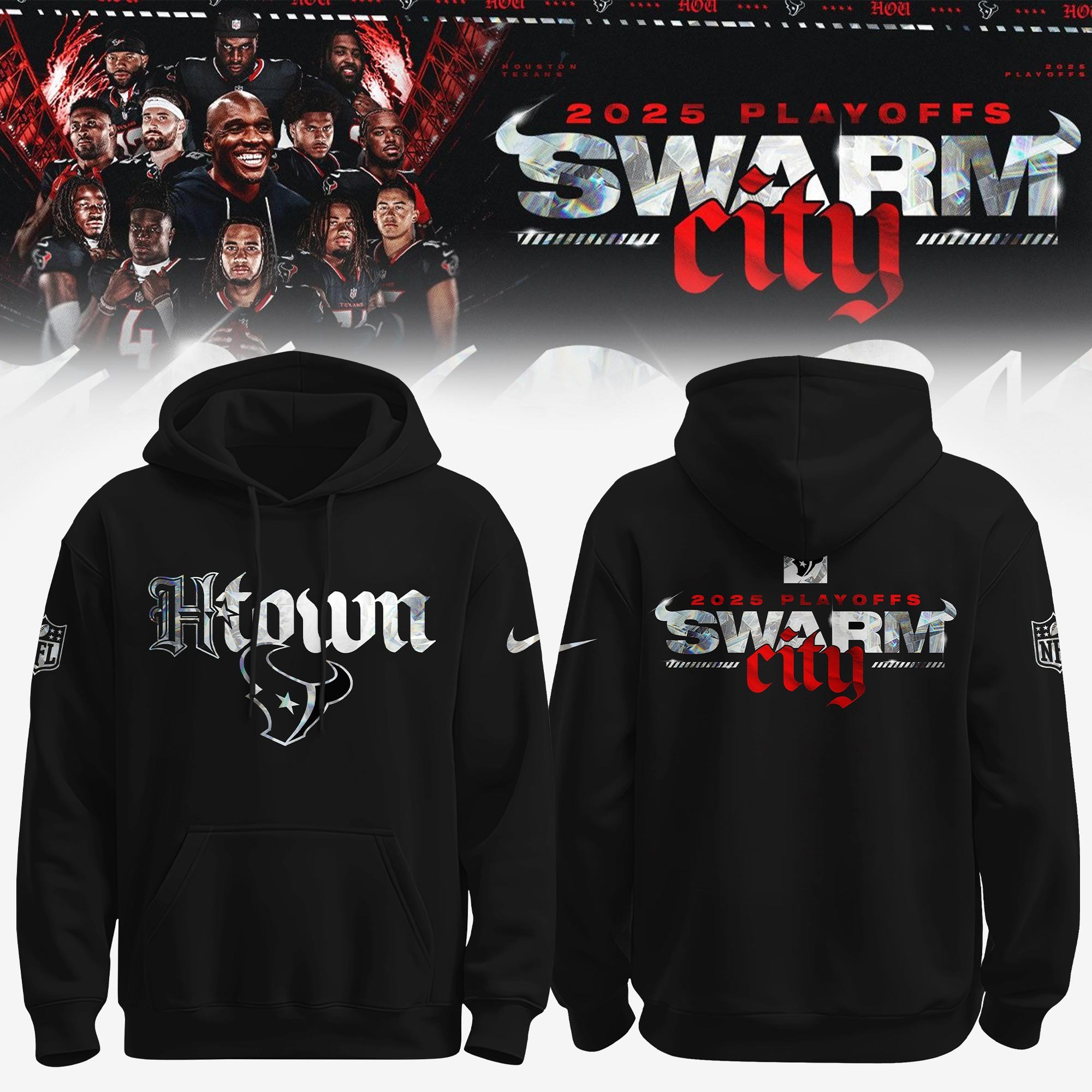 Houston Texans 2025 Nfl Playoffs Swarm City Hoodie Gift For Friends