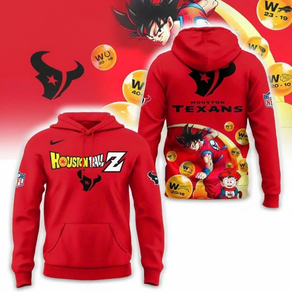 Houston Texans x Goku Crossover Houston Ball Z Hoodie Texans Merch Unique Football Fans Gifts