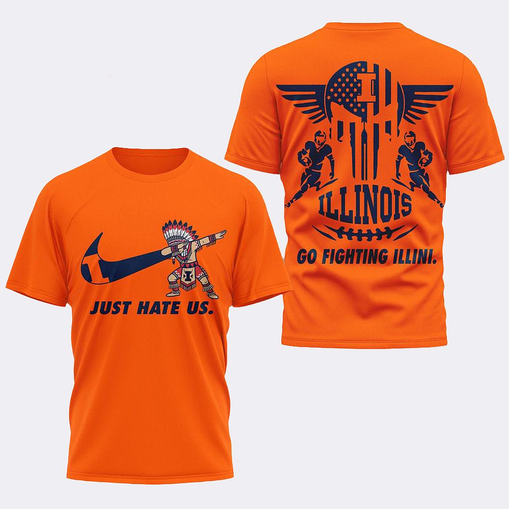 Illinois Fighting Illini 2025 NCAA Just Hate Us T-Shirt Illini Merch Best Gift For Football Fans