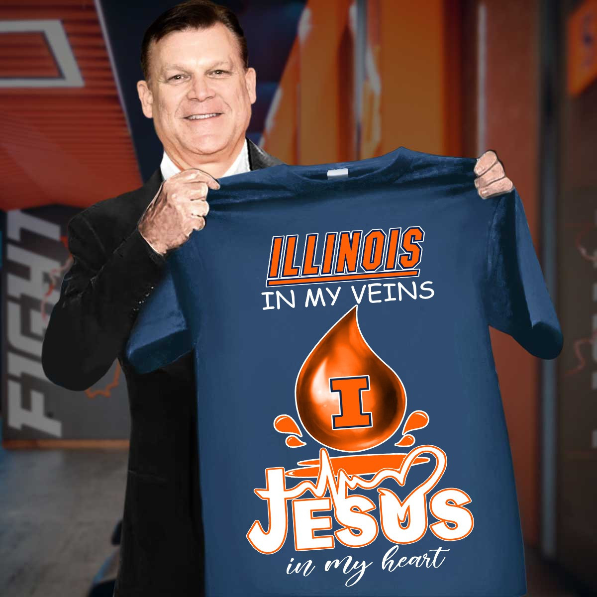 Illinois In My Veins Jesus In My Heart Shirt Faith Illinois Fighting Illini Fan Gifts