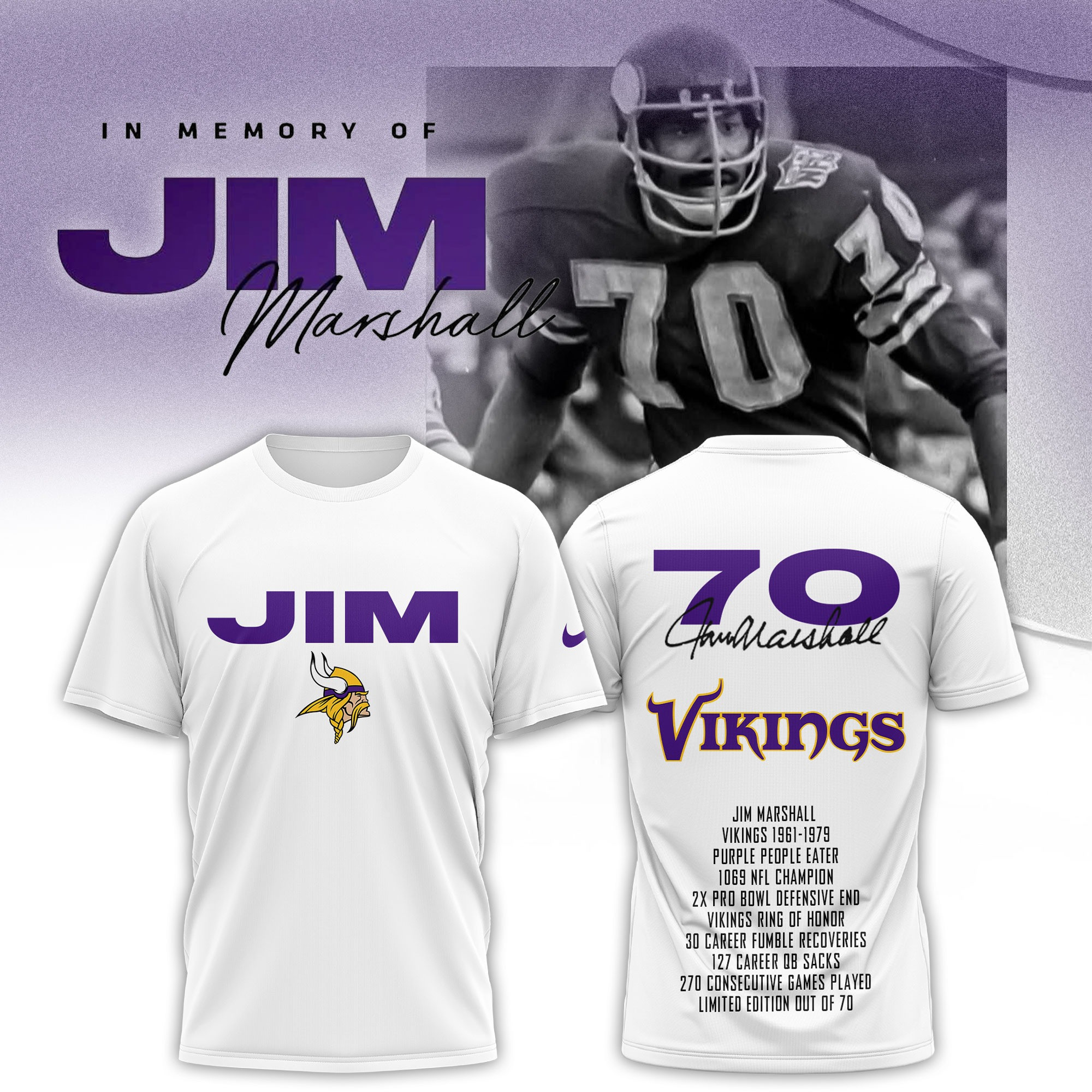 In Memory Of Jim Marshall RIP Shirt Minnesota Vikings Thank You For Memories Fan Gift Ideas