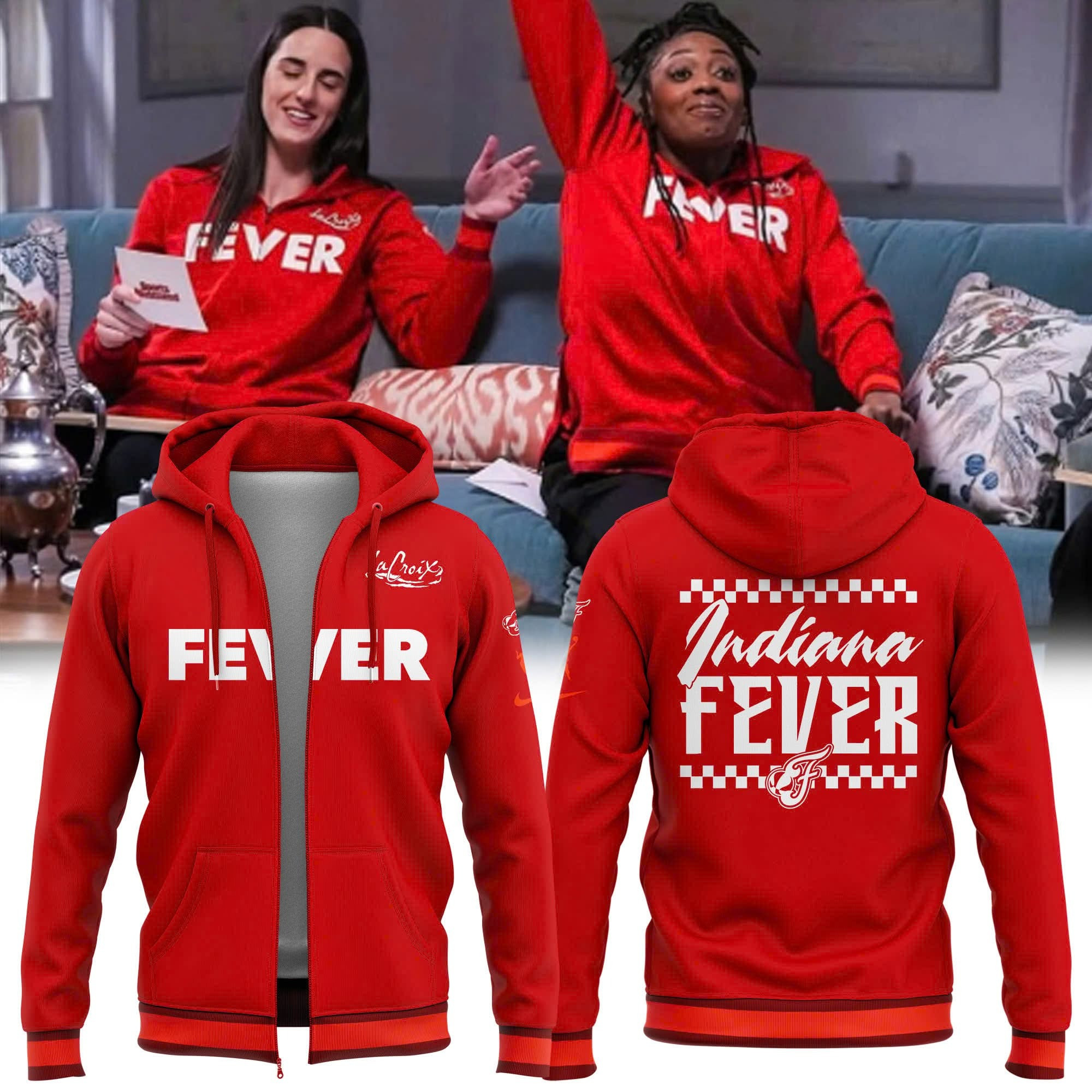 Indiana Fever Uniform Red Zip Hoodie Women's Basketball Indiana Fever Merch Clothing Gifts