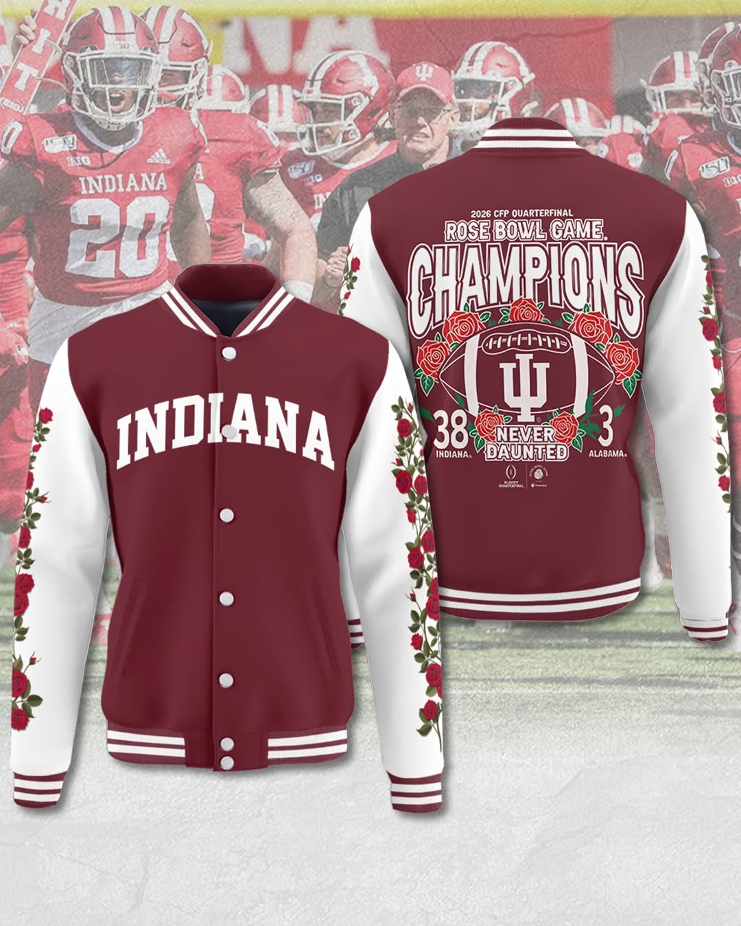 Indiana Hoosier 2026 CFP Quarterfinal Rose Bowl Game Chamions Baseball Jacket