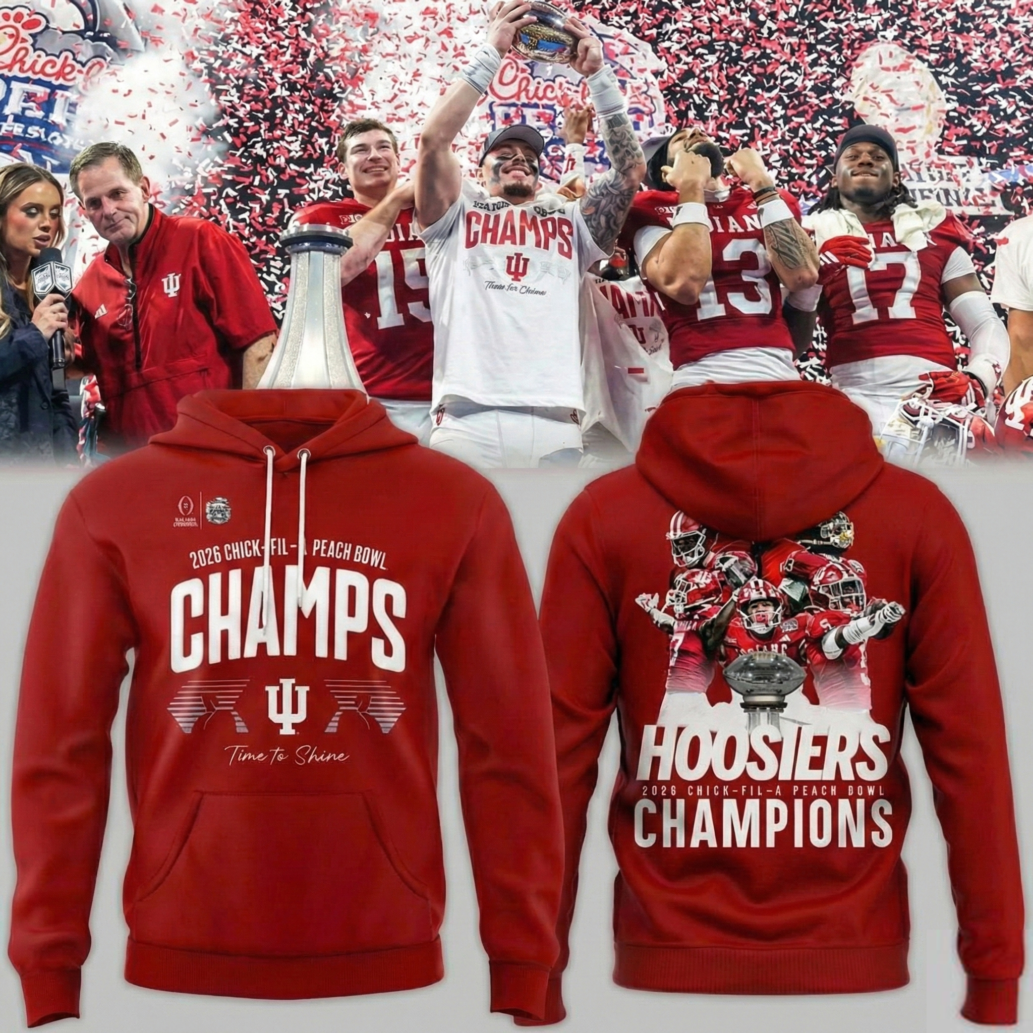 Indiana Hoosiers Chick-Fil-A Peach Bowl Champs Hoodie Hoosiers Merch Gift For College Football Fans