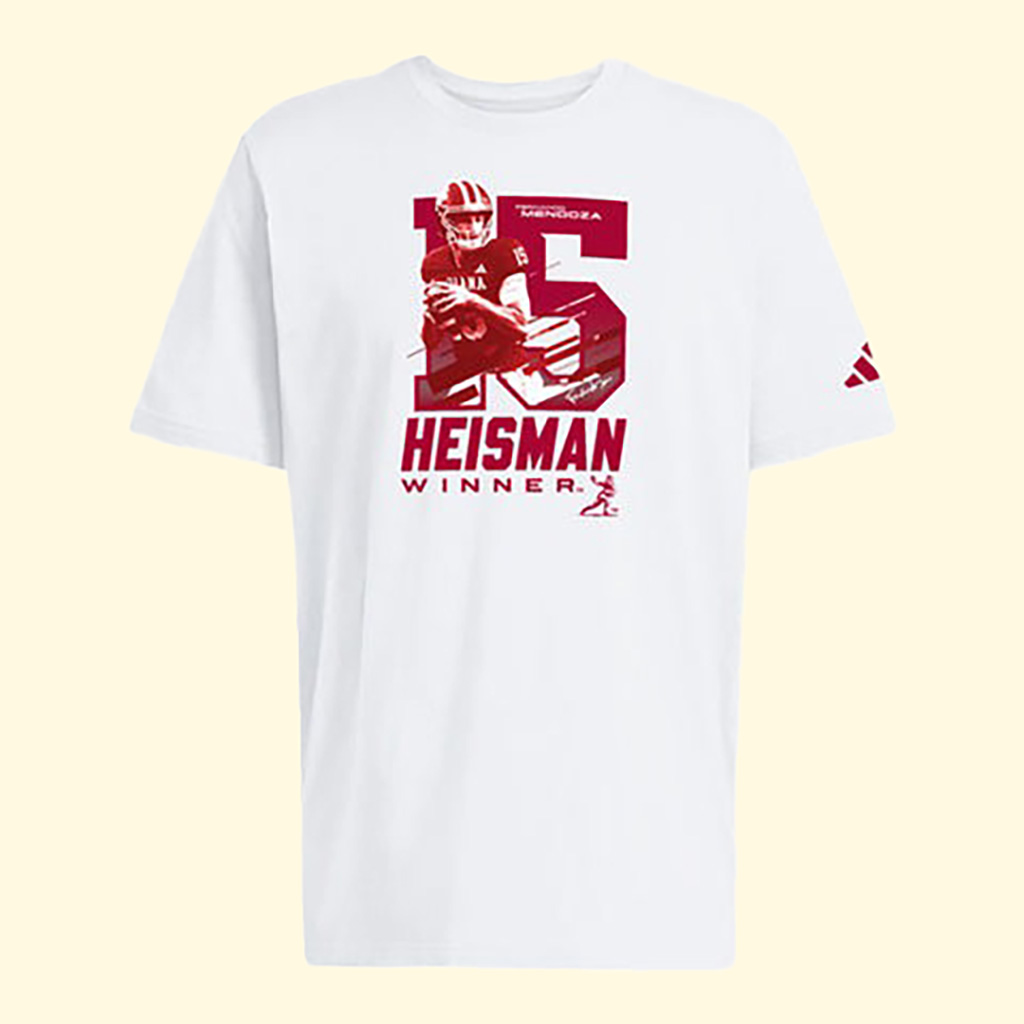 Indiana Hoosiers Football Heisman Winner Fernando Mendoza White T-Shirt College Football NCAA Merch Best Gift For Football Fans