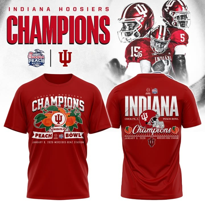 Indiana Hoosiers Football Peach Bowl Champions 2026 Red T-Shirt Hoosiers Merch Best Gift For Football Fans