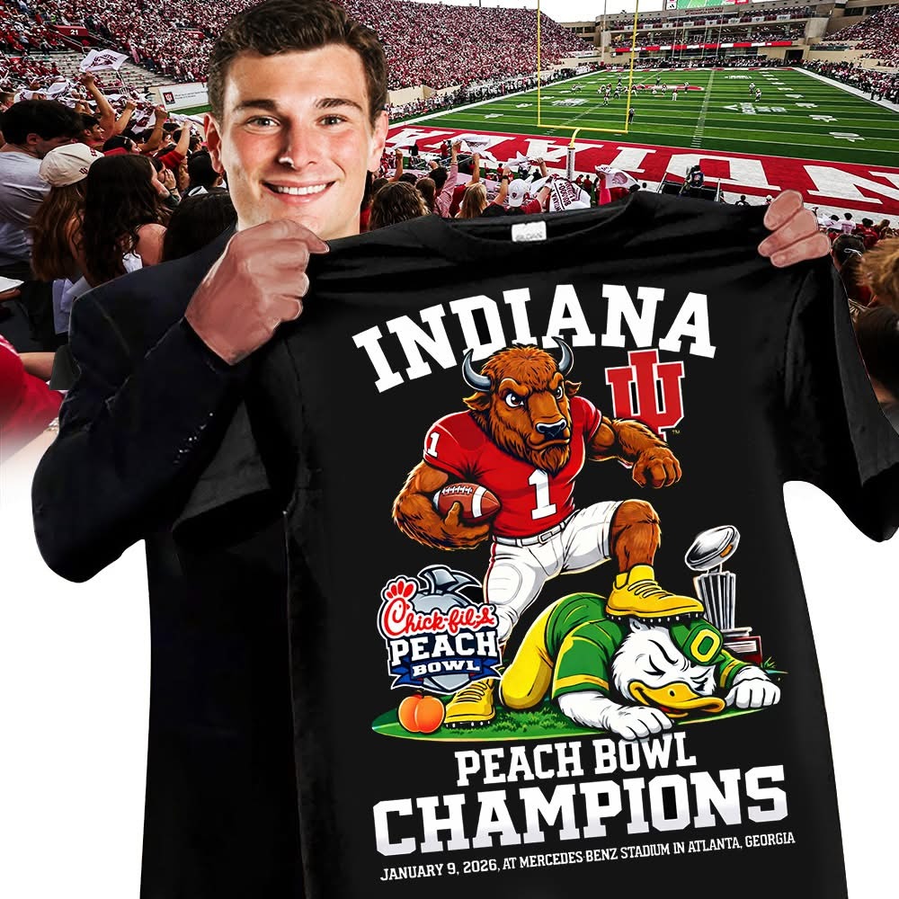 Indiana Hoosiers Peach Bowl Champions 2026 Black T-Shirt Gift For Friends