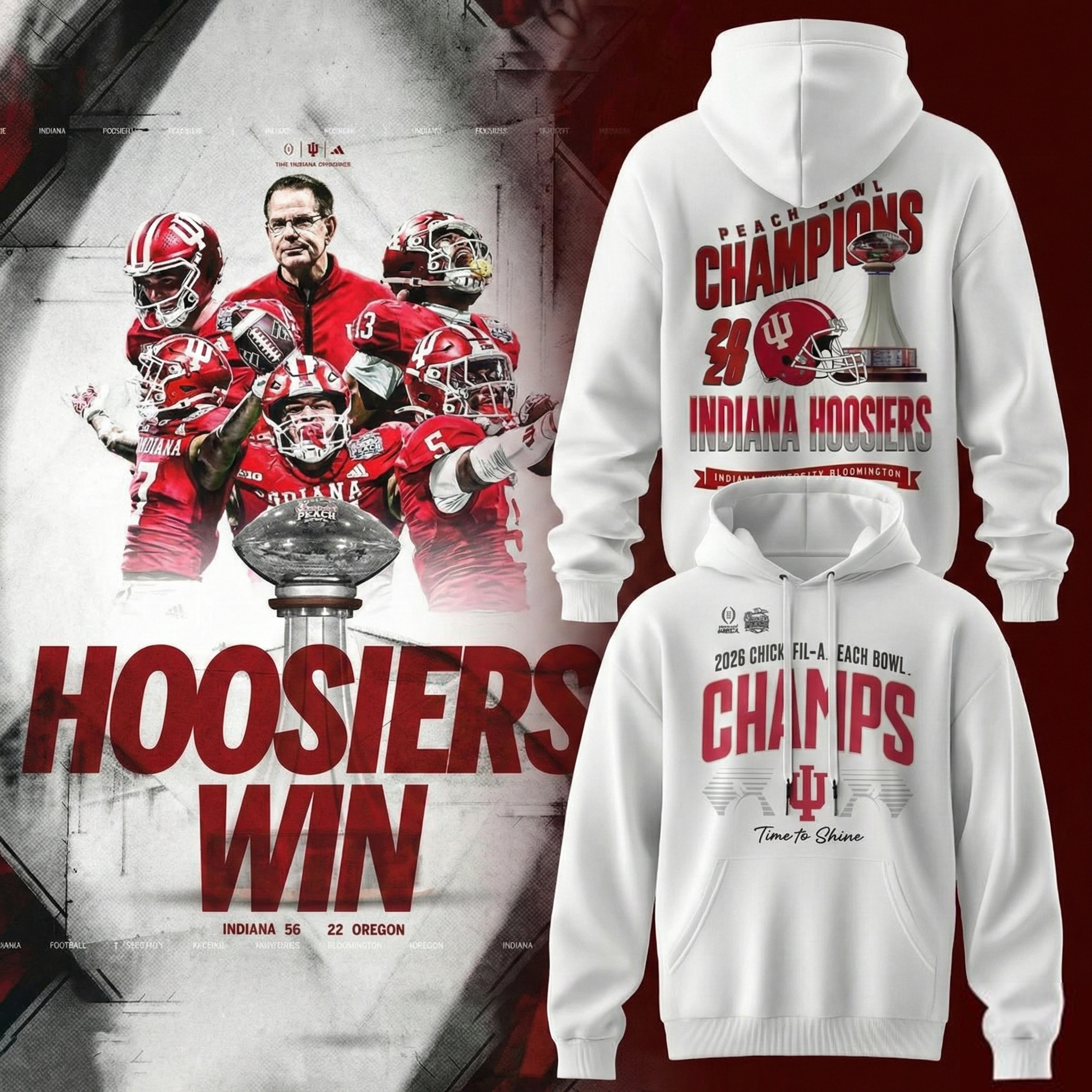 Indiana Hoosiers Peach Bowl Champions Celebration Gear Hoodie Hoosiers Merch Gift For Football Lovers