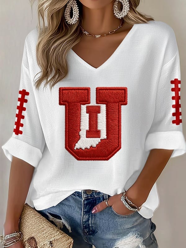 Indiana Hoosiers V Neck Long Sleeve Shirt Game Day Apparel Best Gift For Football Fans