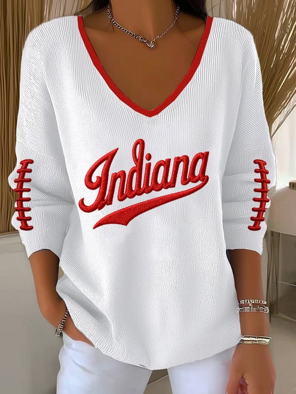 Indiana Hoosiers V Neck Long Sleeve Shirt Sportday Clothing Gifts For Her Best Gift For Fans
