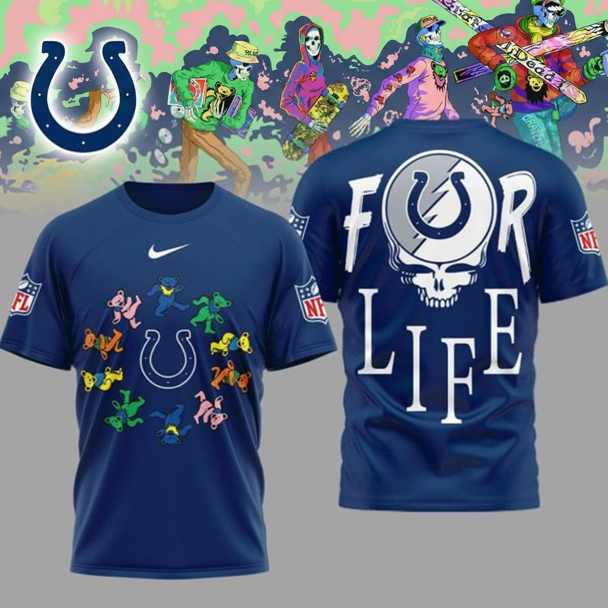 Indianapolis Colts Grateful Dead Forever T-Shirt Colts Merch Unique Gift For NFL Music Fans