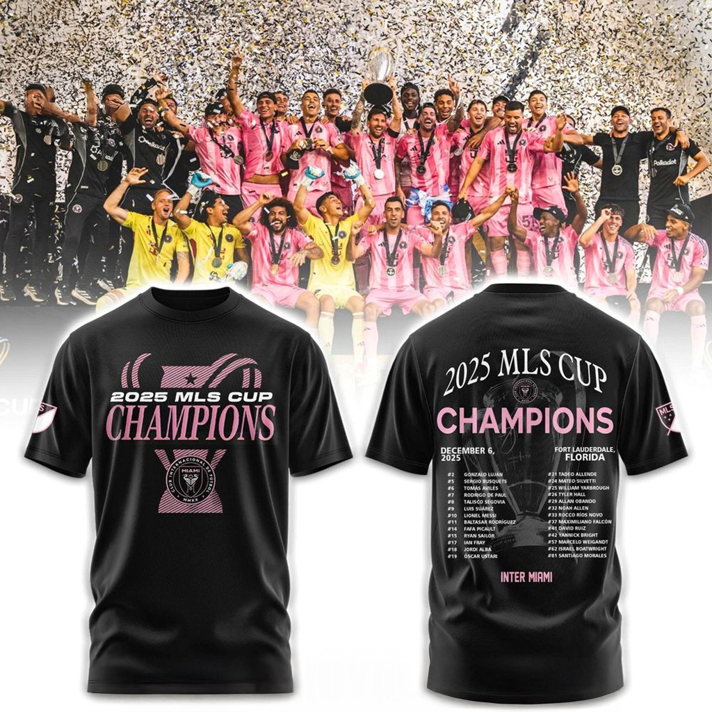 Inter Miami CF Heather Charcoal 2025 MLS Cup Champions Locker Room T-Shirt Soccer Apparel Best Gift