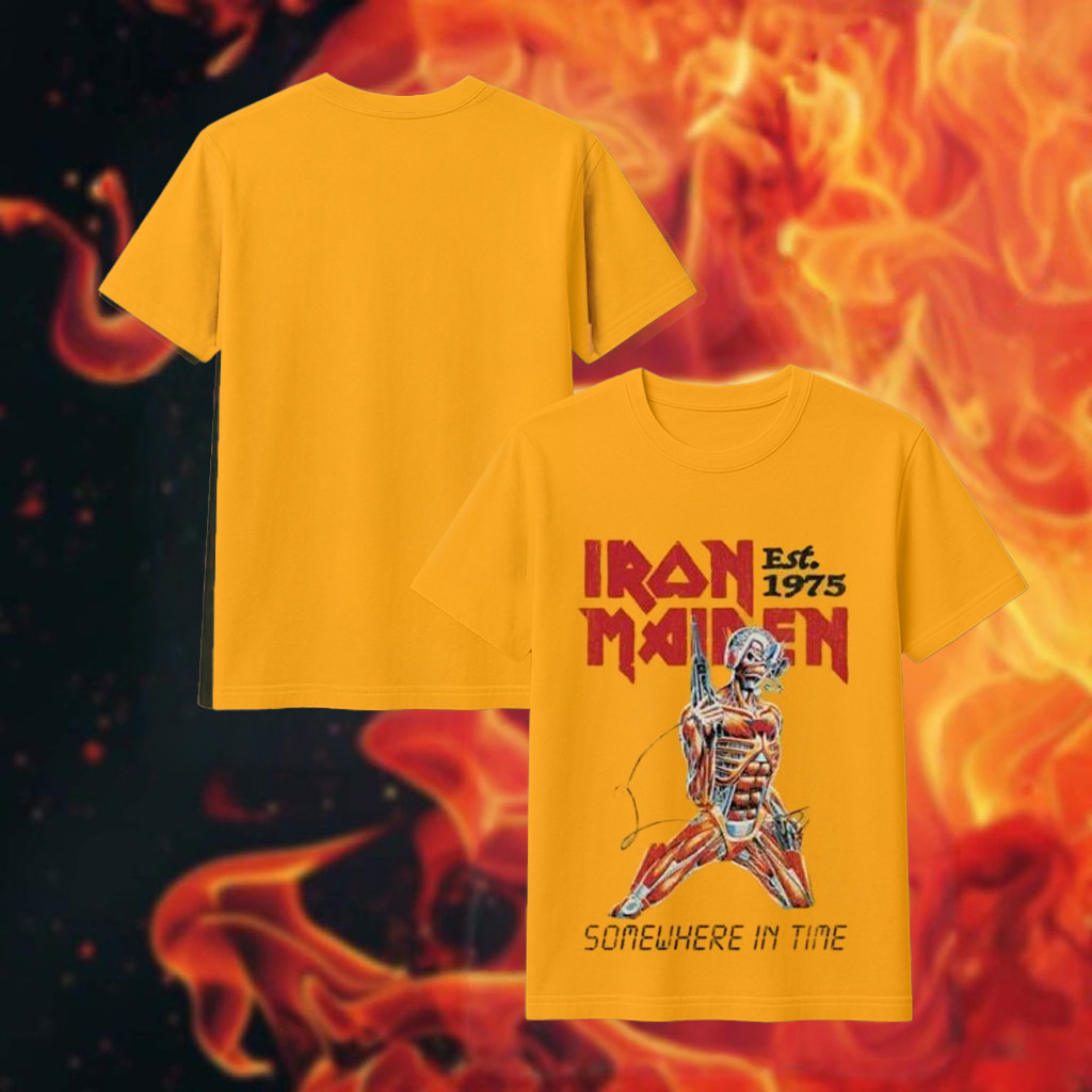 Iron Maiden Merch Somewhere In Time Vintage Gold T-Shirt Christmas Presents For Boyfriend