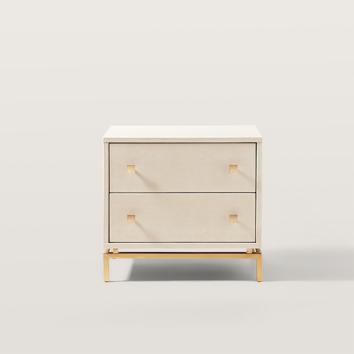 Ivory White Bedside Table with Square Metal Handle