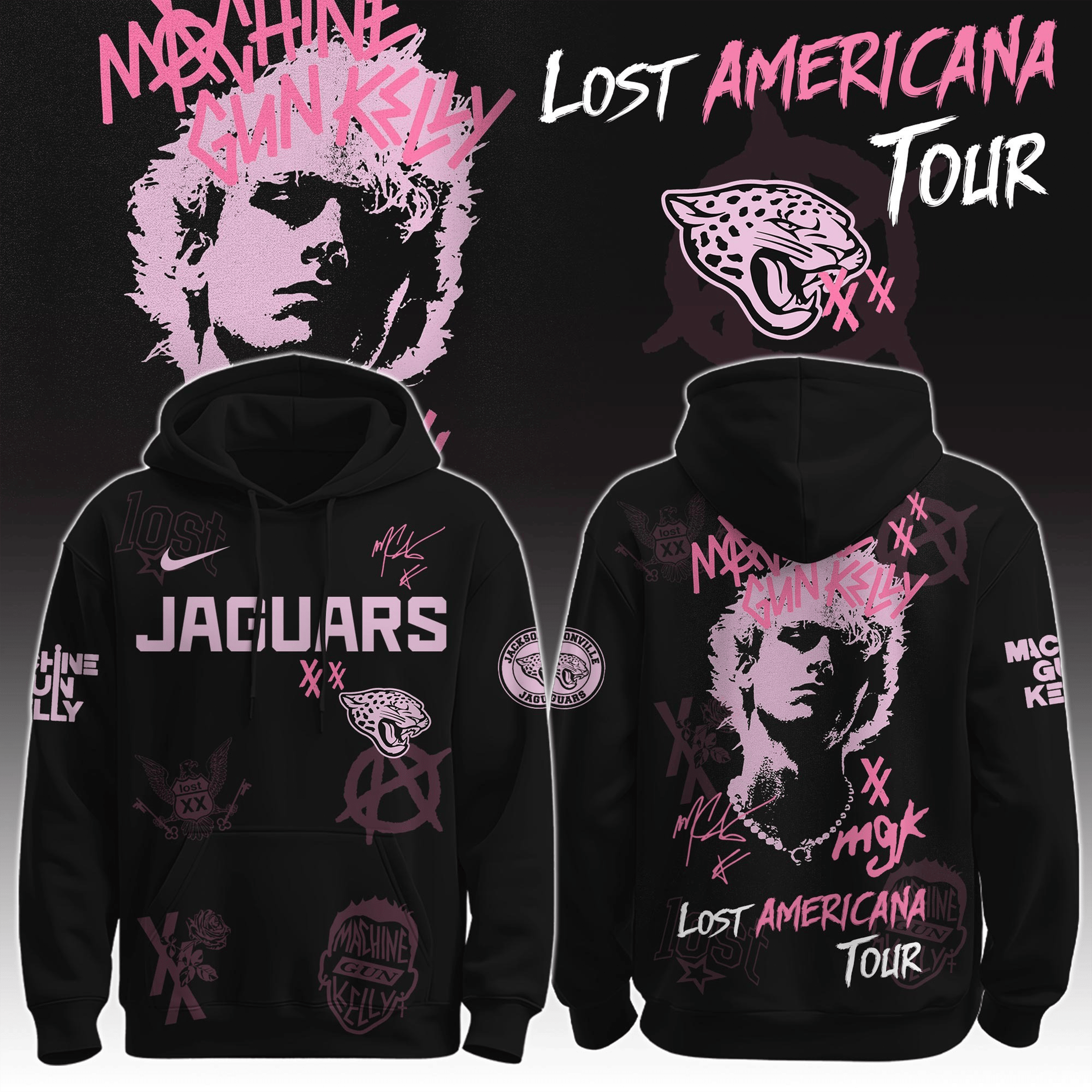 Jacksonville Jaguars x MGK The Lost Americana Tour Hoodie Jaguars Merch Best Gift For Football Fans
