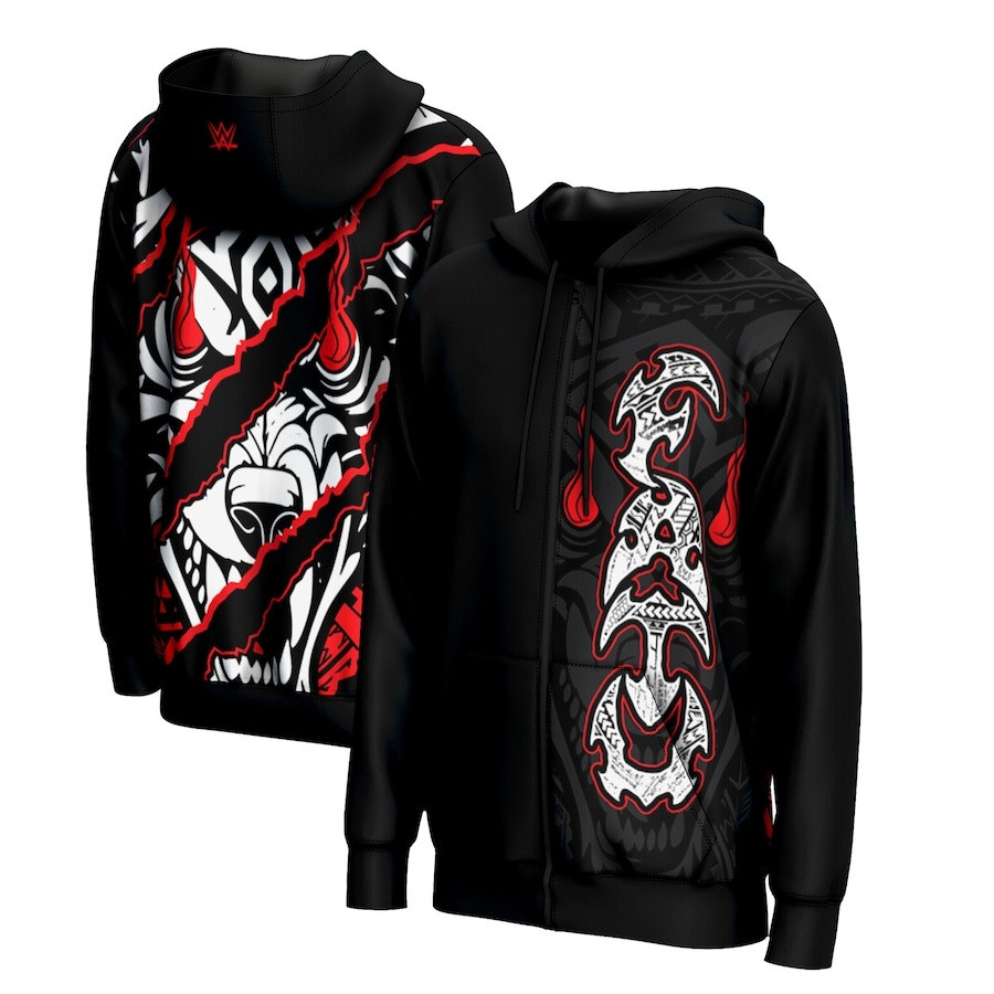 Jacob Fatu Zip Hoodie WWE ProSphere Black Jacob Fatu Claw Mark Tribal Native Apparel