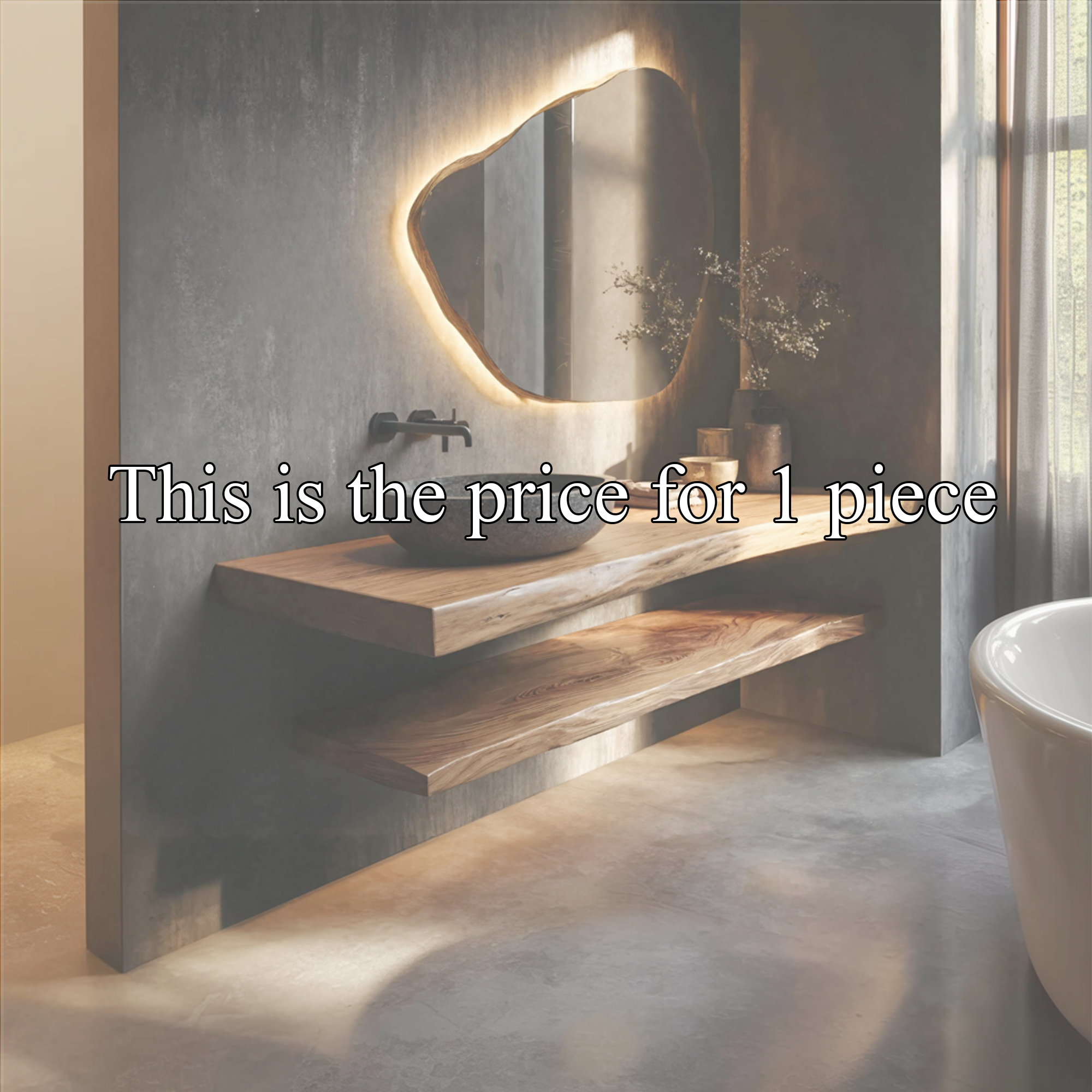 Japandi Style Bathroom Vanity Live Edge Floating Counter Shelf SINLKIBRV253