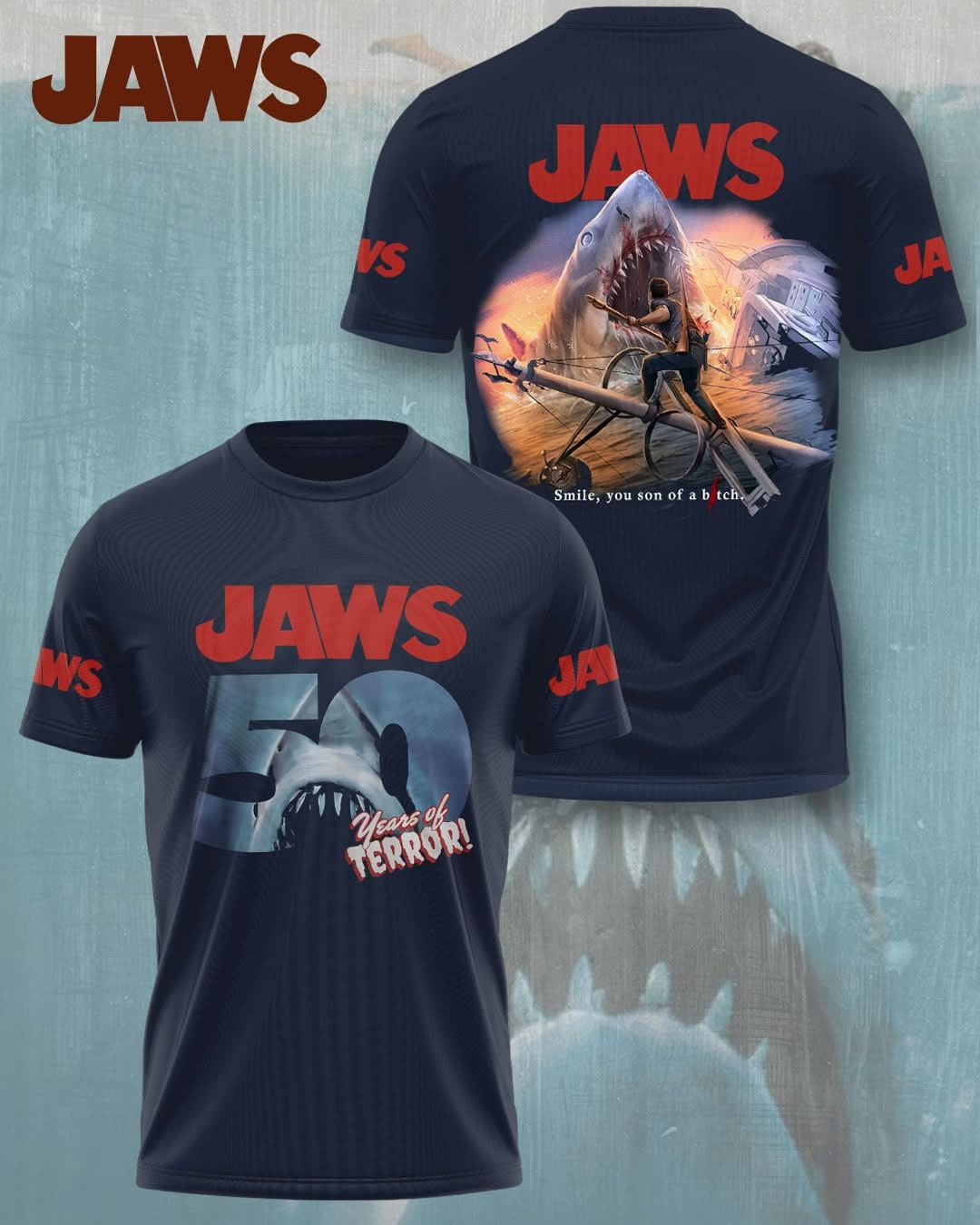 Jaws 50 Years Of Terror T-Shirt Men's Movie Jaws Themed Gifts For Fans For Him