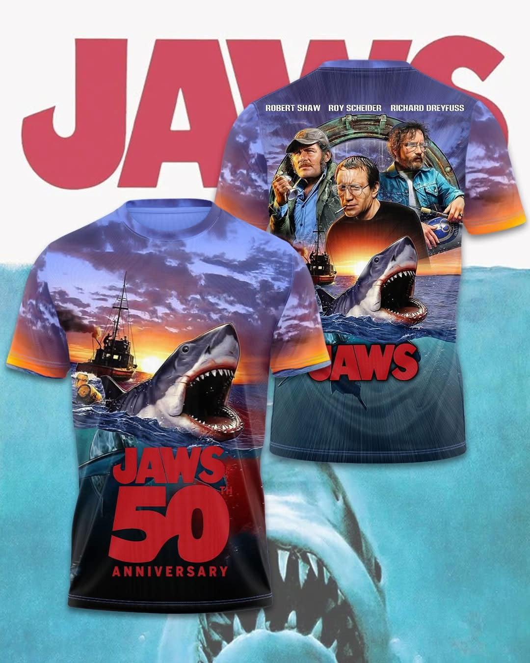 Jaws 50Th Anniversary 1975 2025 Killer Shark 3D T-Shirt Best Unique Gifts For Jaws Fans