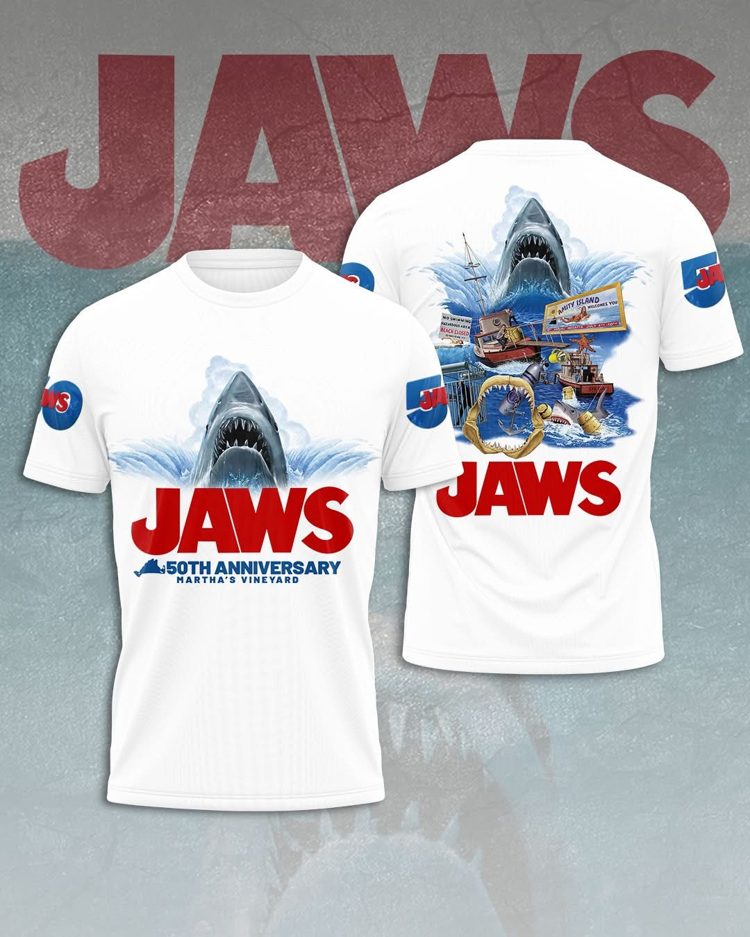 Jaws 50Th Anniversary Martha's Vineyard 1975 2025 T-Shirt Movie Jaws Fan Merch Gifts