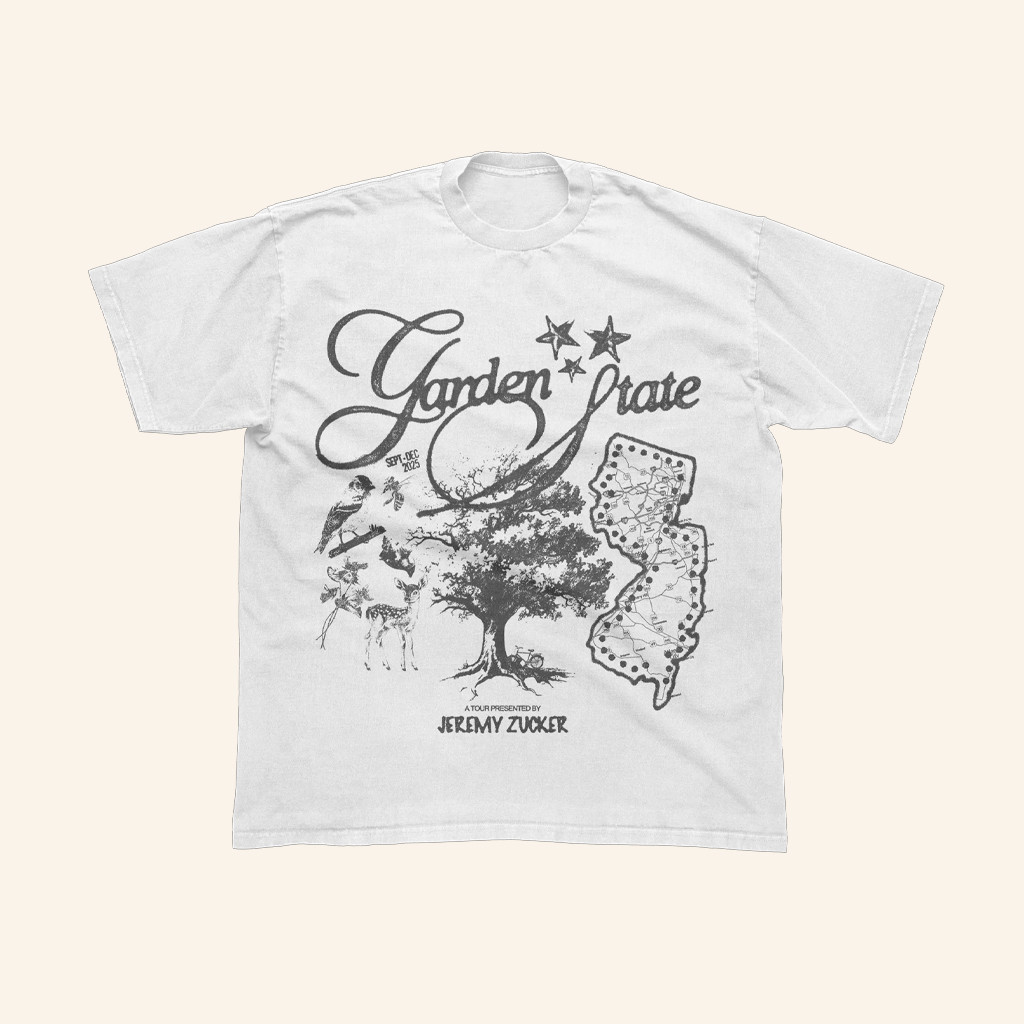 Jeremy Zucker Merch Garden State Map T-Shirt White For Music Fans