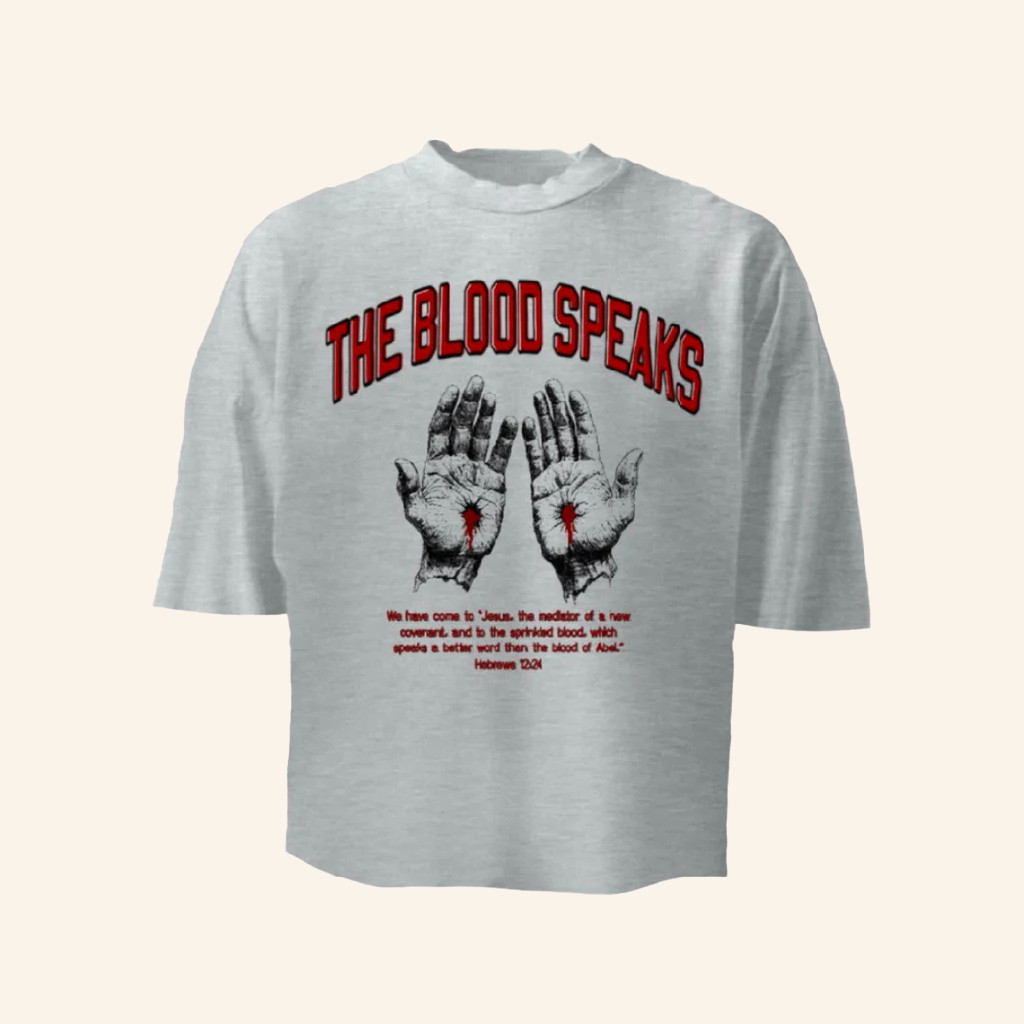 Jesus Image Merch The Blood Speaks T-Shirt Christian Clothing Christmas For Wife