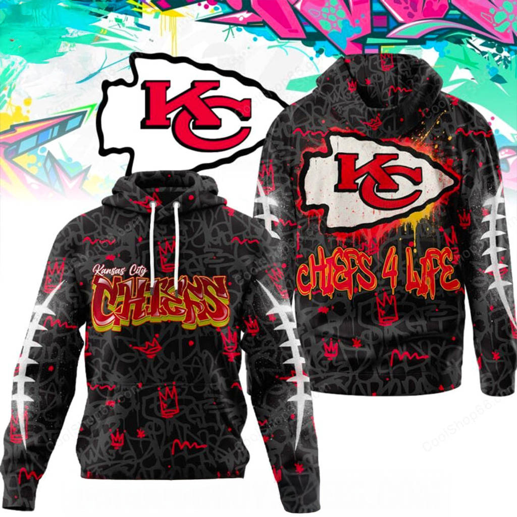 Kansas City Chiefs Graffiti For Life Hoodie Chiefs Merch Christmas Gifts For Football Fan
