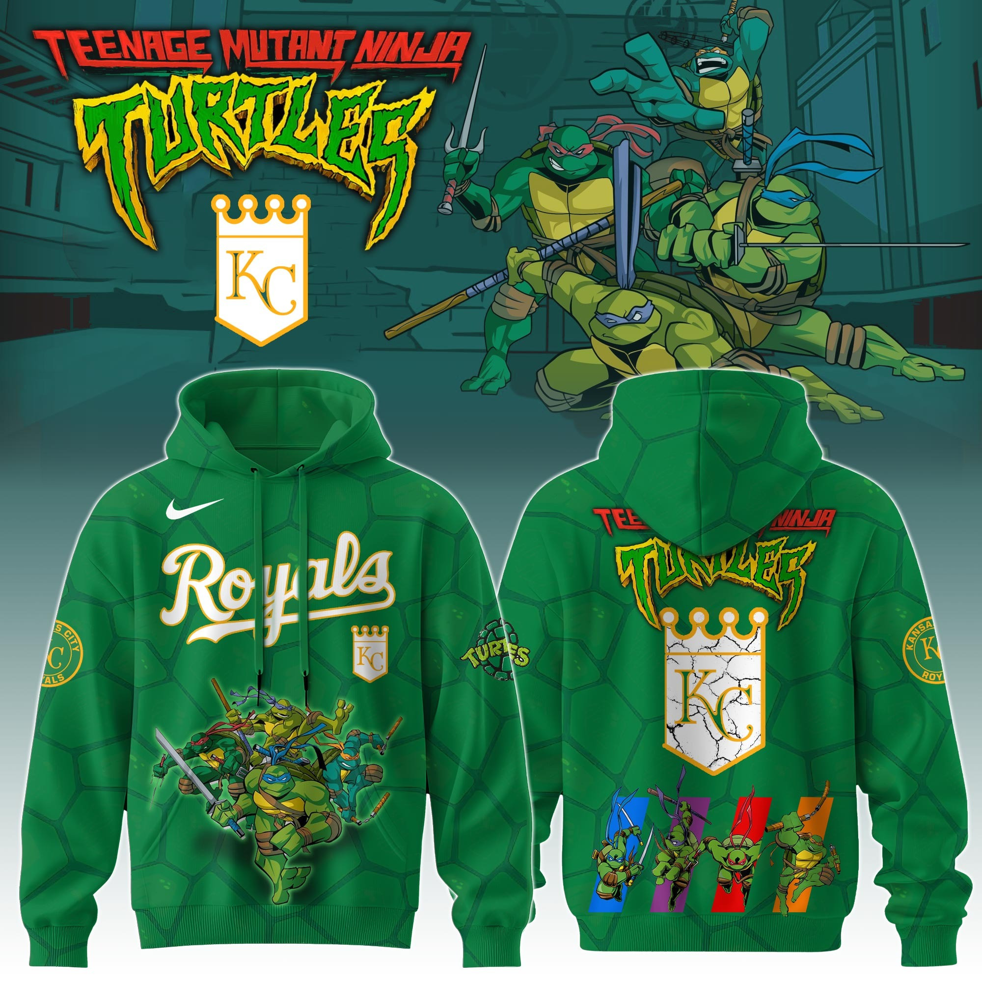 Kansas City Royals MLB X Ninja Turtles Hoodie Baseball Ninja Turtles Lovers Gifts For Fans