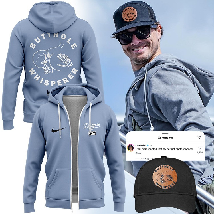 Kike Hernandez Hat And Zip Up Hoodie Viral Butthole Whisperer Funny Dodgers Fan Merch