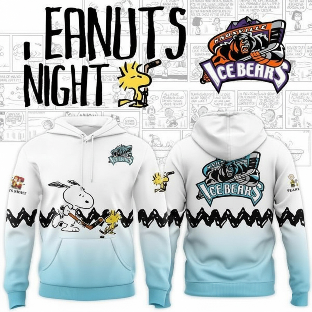 Knoxville Ice Bears x Peanuts Night Hoodie Knoxville Ice Bears Merchandise Unique Hockey Lovers Gifts
