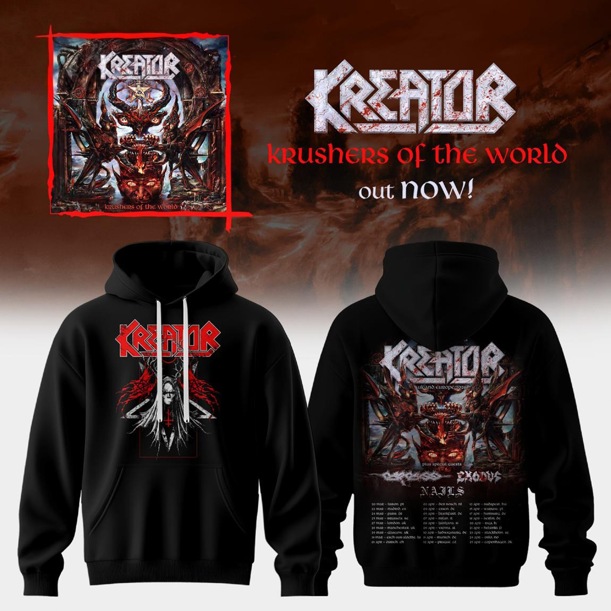 Kreator Krushers Of The EU&UK Tour 2026 Hoodie Kreator Tour Merch Best Gift For Metal Fans