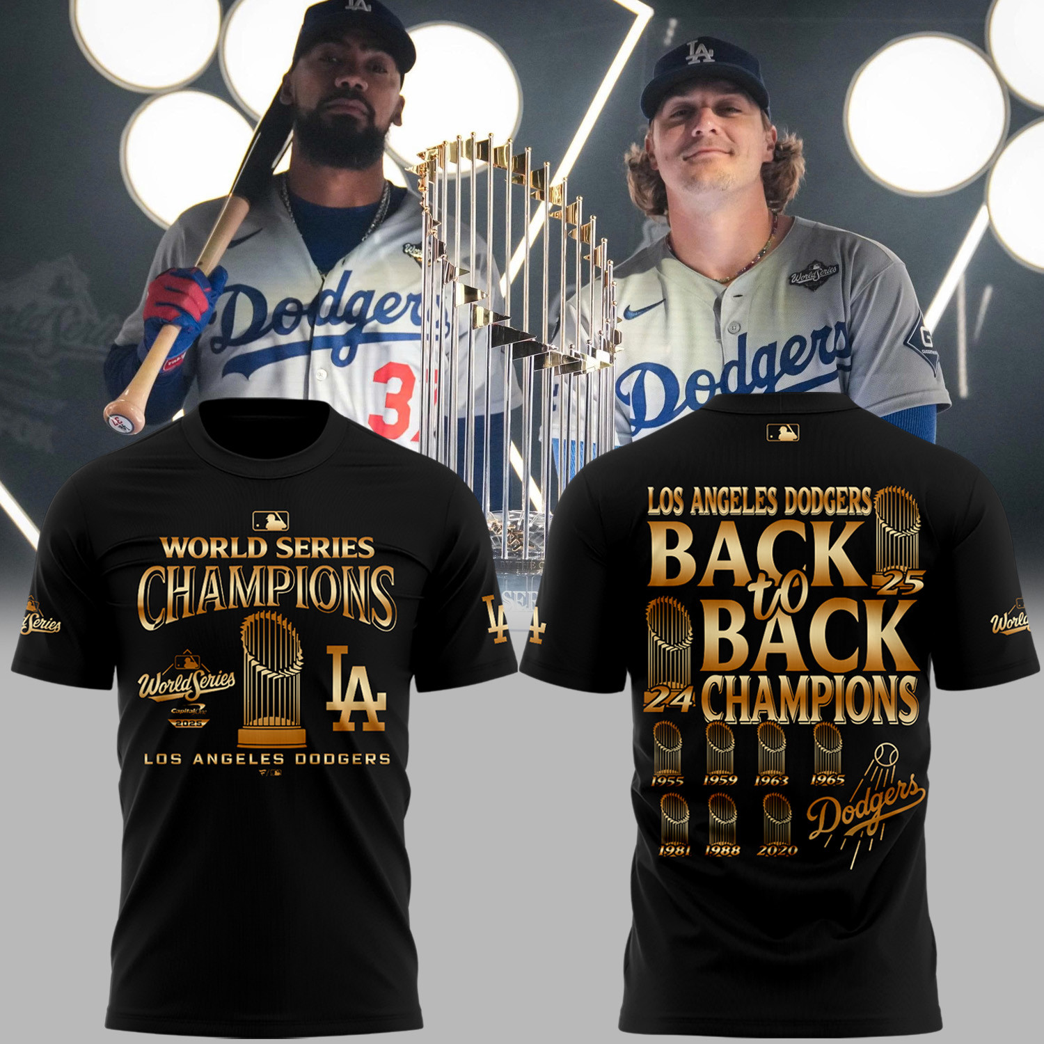 LA Dodgers 2025 World Series T-Shirt Back To Back Champions Baseball Merch Dodgers Gifts