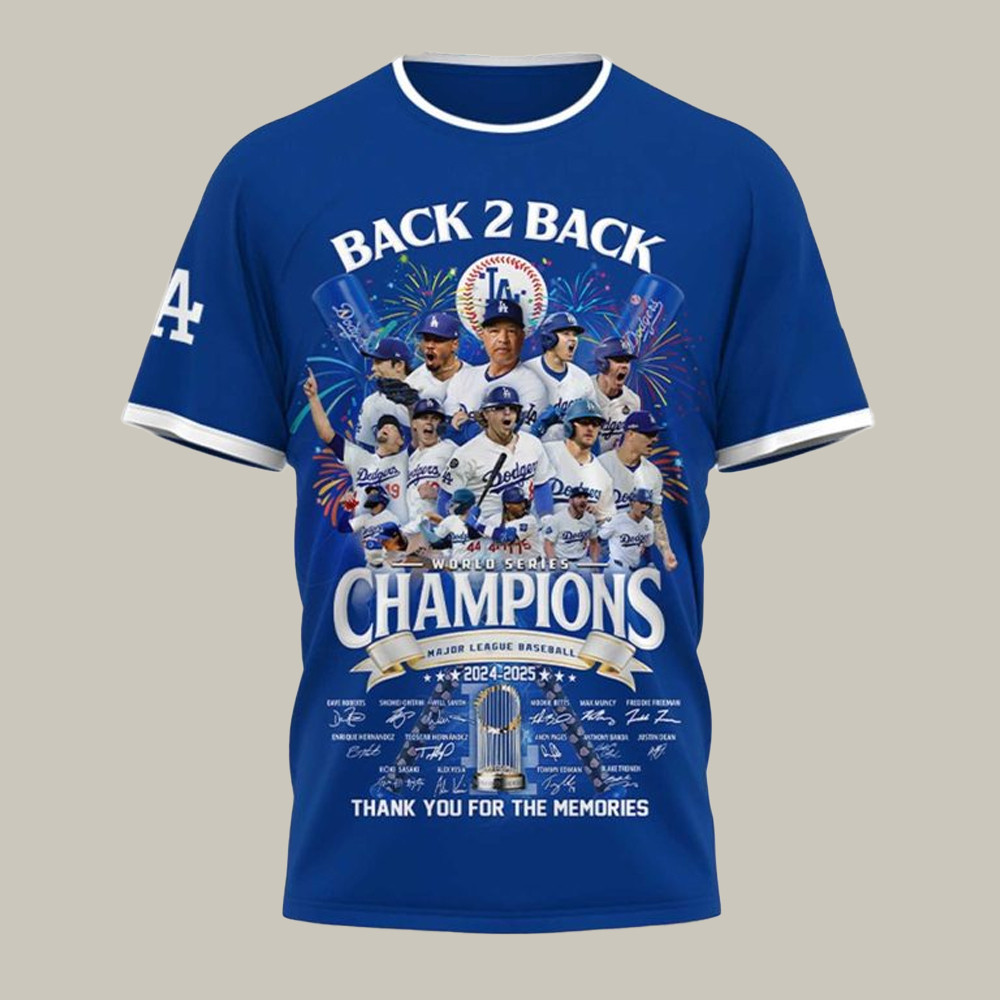 LA Dodgers Back To Back Champions T-Shirt Thank You For The Memories Dodger World Series Merch