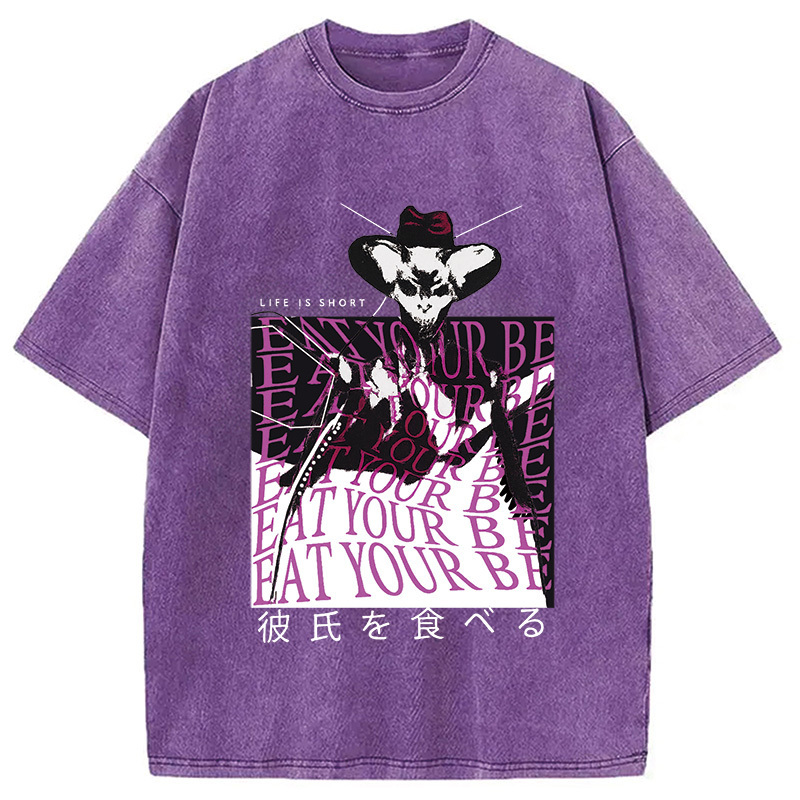 Life is Short Praying Mantis Washed T-Shirt Casual Oversized Outfit Style Gifts For Brother