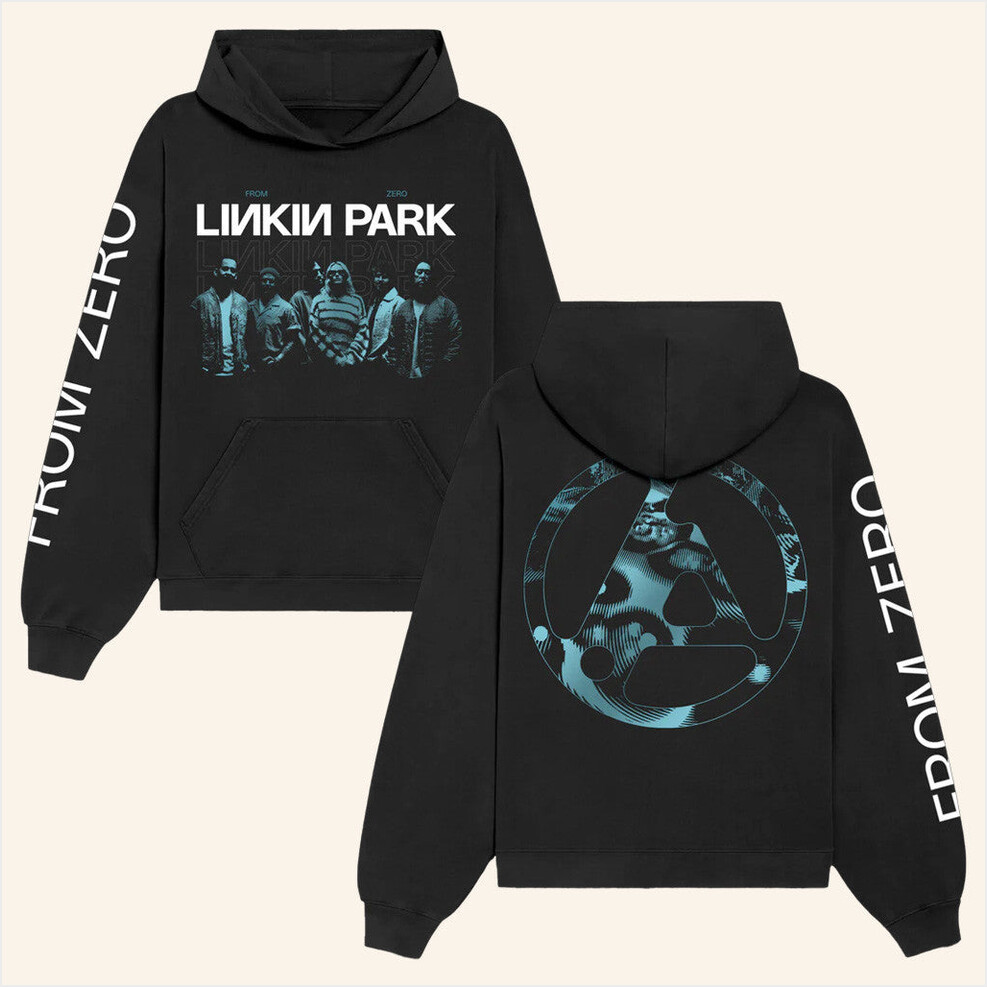 Linkin Park Merch From Zero 2025 Tour FZ Teal Band Photo Black Hoodie Gifts For Music Fans