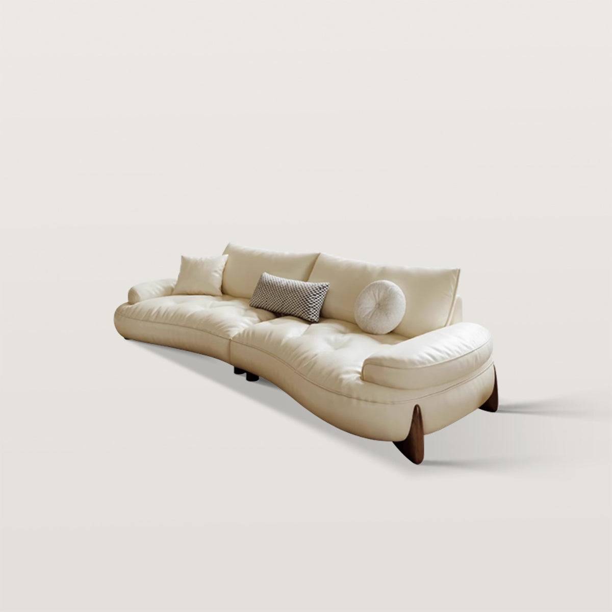 Living Room Curved Leather Sofa with Soft Armrests